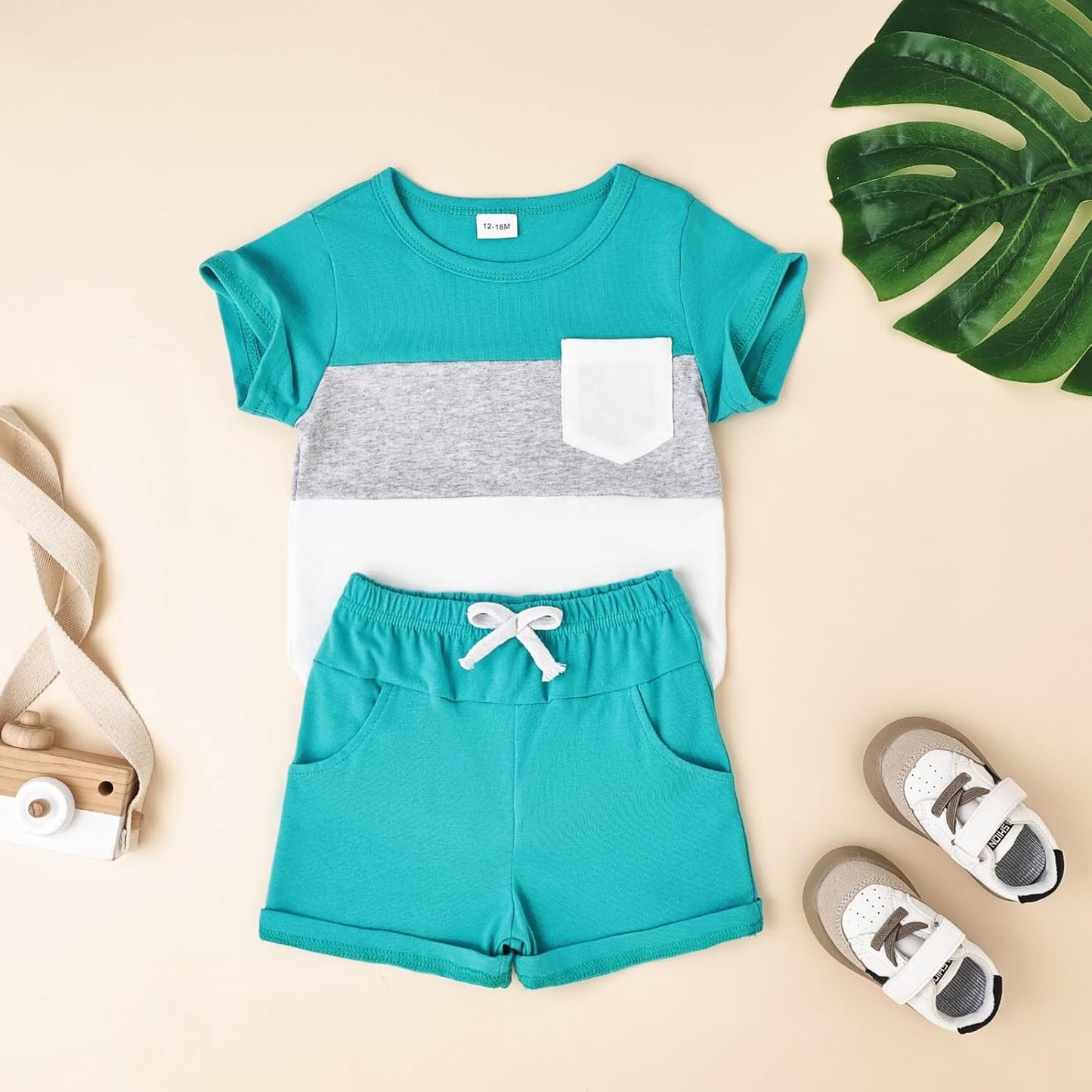 Baby Boy Clothes Toddler Boy Summer Outfits Short Sleeve Patchwork Top T-shirt & Pocket Pant Set 2 Piece 12 Months-4T