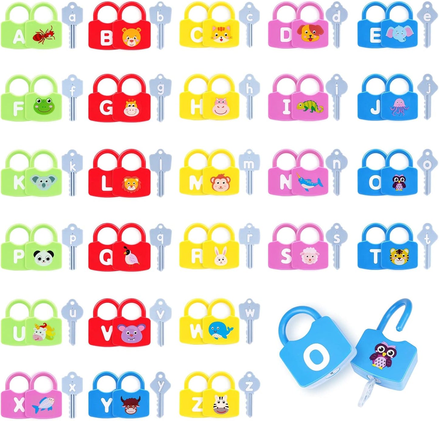 AXEARTE Montessori Educational Toys - Alphabet Learning Locks and Keys for Toddlers - 26 Locks & Keys Set - Baby Sensory Fine Motor Skills Toys - ABC Locks and Keys