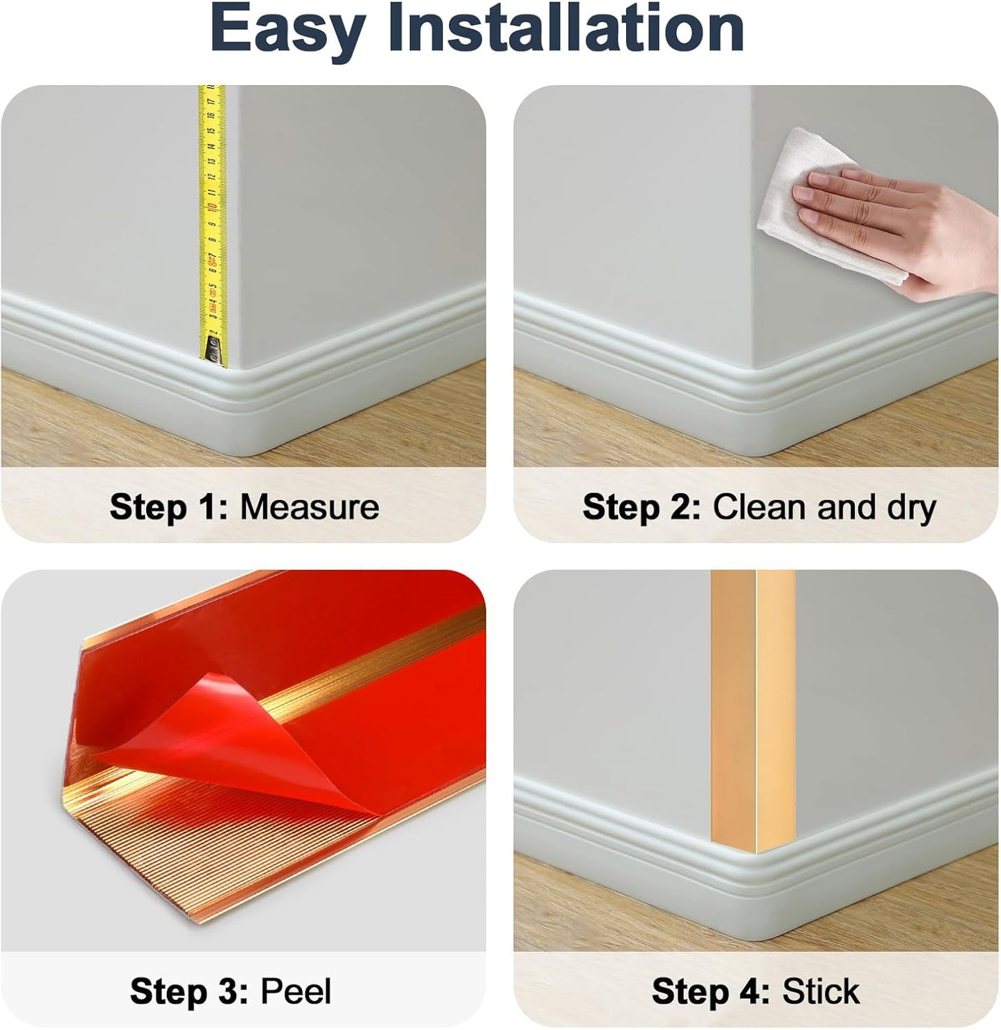 4PCS 45" Aluminum Metal Corner Protectors, Self Adhesive Corner Guards, Metal Wall Edge Protector Strip, Furniture Corner Protectors, Wall Cabinet Baseboard Decoration 45" x 2" (Copper Gold)