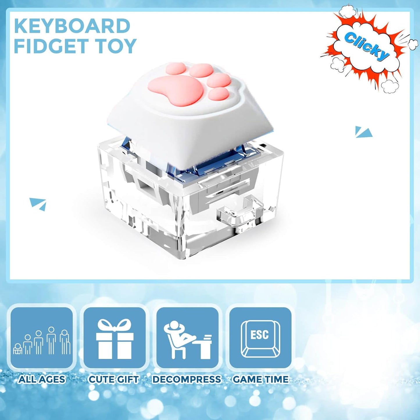 Keyboard Fidget Toys, Keyboard Fidget Keychain Keyboard Decompression Toys Keyboard Fidget Toy Button Stress Relief Gifts for Adult and Kids,Finger Clicker Toys,ADHD Toy,Cool Fidgets(Cat's paw)