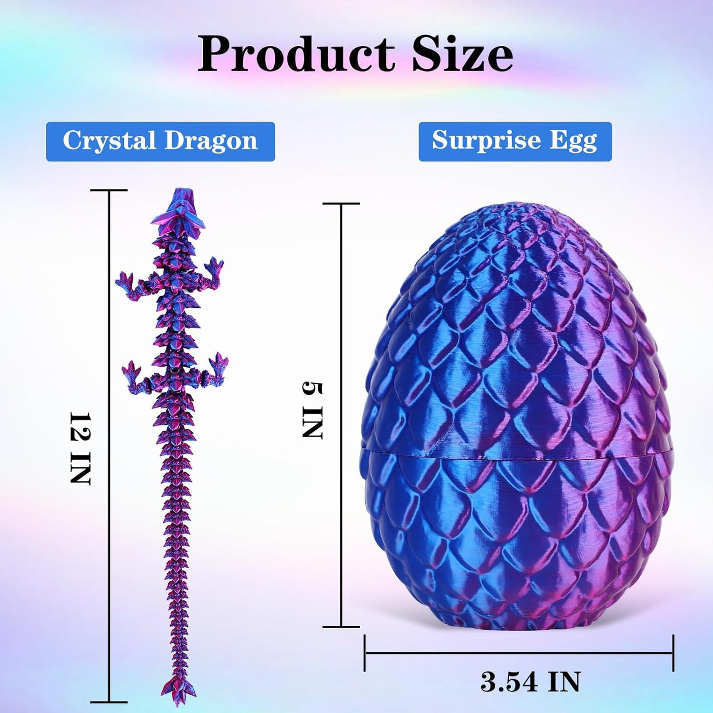 3D Printed Dragon Egg Toys, Easter Egg Crystal Dinosaur Eggs Fidget Toys with Movable Joints for Kids Adults Gifts
