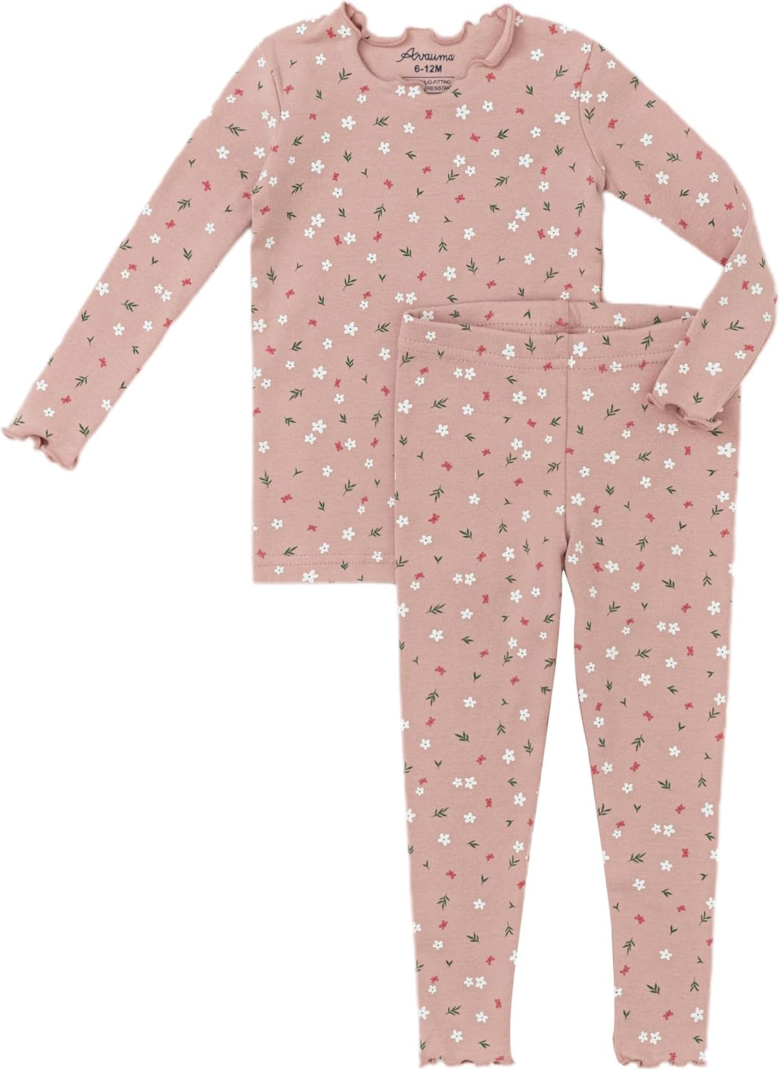 AVAUMA Baby Boy Girl Pajama Set 6M-7T Kids Cute Toddler Snug fit Flower Pattern Design Pjs Cotton Sleepwear Ruffled Shirring