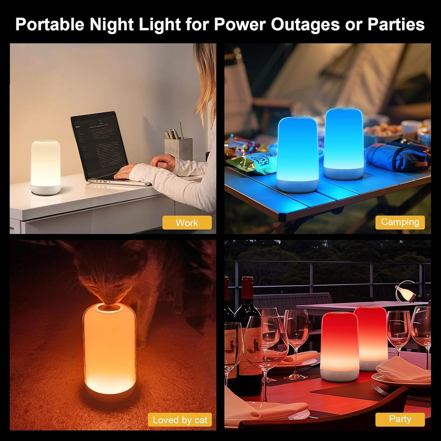 FRIDEKO HOME RGB Touch Bedside Lamp for Nightstand, 3 Color Temperatures Portable Rechargeable Cordless Night Light, Dimmable Mood Lighting for Bedroom, Living Room, Nursery, Breastfeeding, Kid, Adult