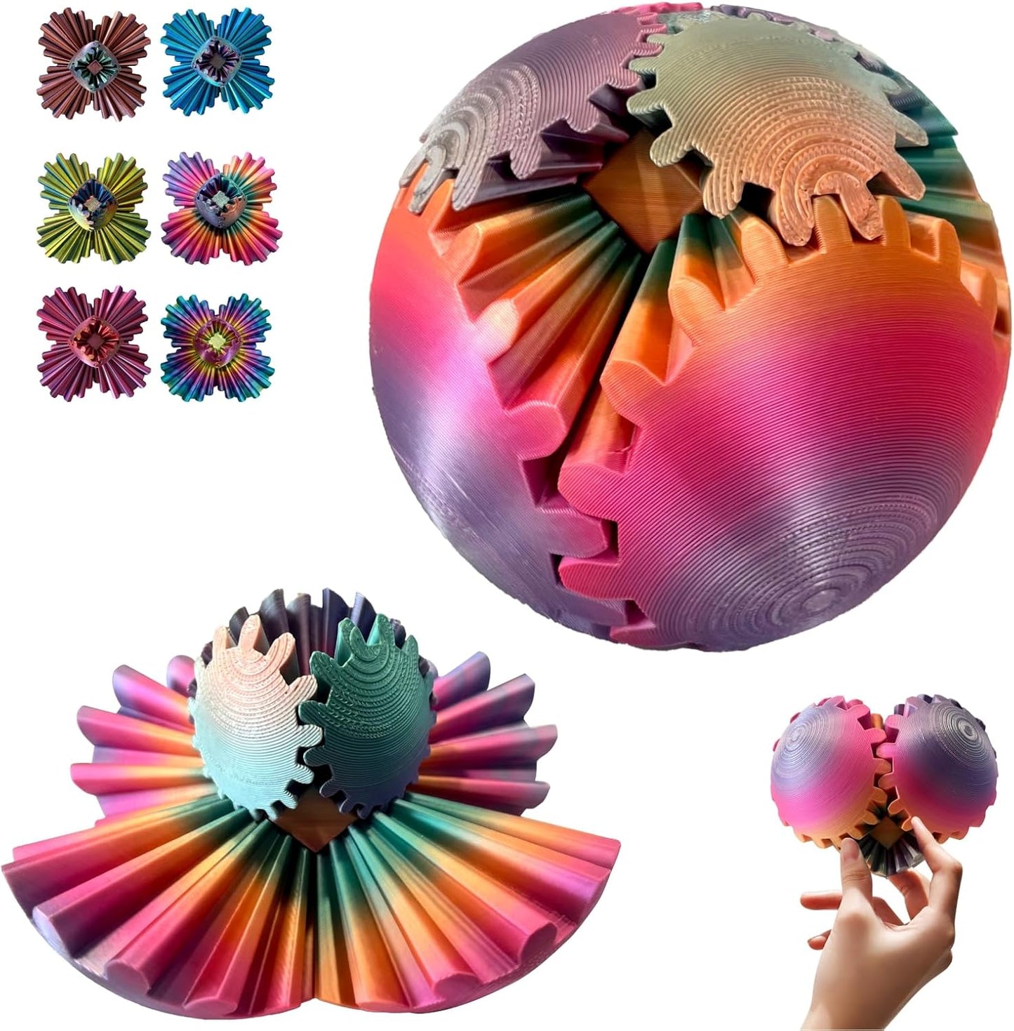 Gear Ball - GearSphere Fidget Toy, 3D Printed Gear Ball Spin Ball Cube Desk Toy, 2024 Gear Sphere Cube Puzzlefor Adults Kids, Stress and Anxiety Relaxing Fidget Toy (Multilcolor)
