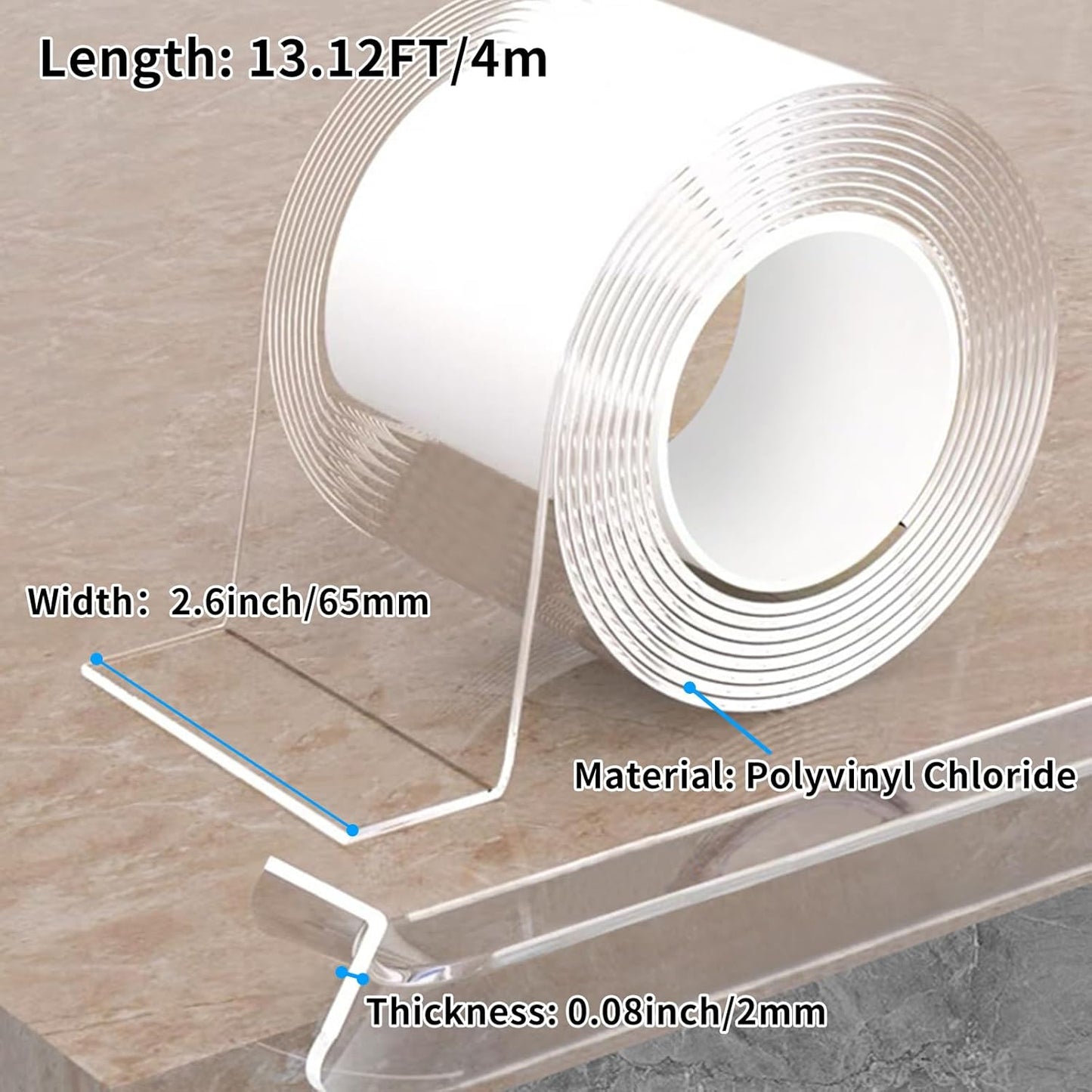 13.12 FT Edge Corner Protector Baby Proofing,Soft Clear Furniture Table Corner Guard & Edge Safety Cabinet Door Bumper,Crib Bumpers,Wall Protector(Width 2.6 in，Thickness 0.08 in)