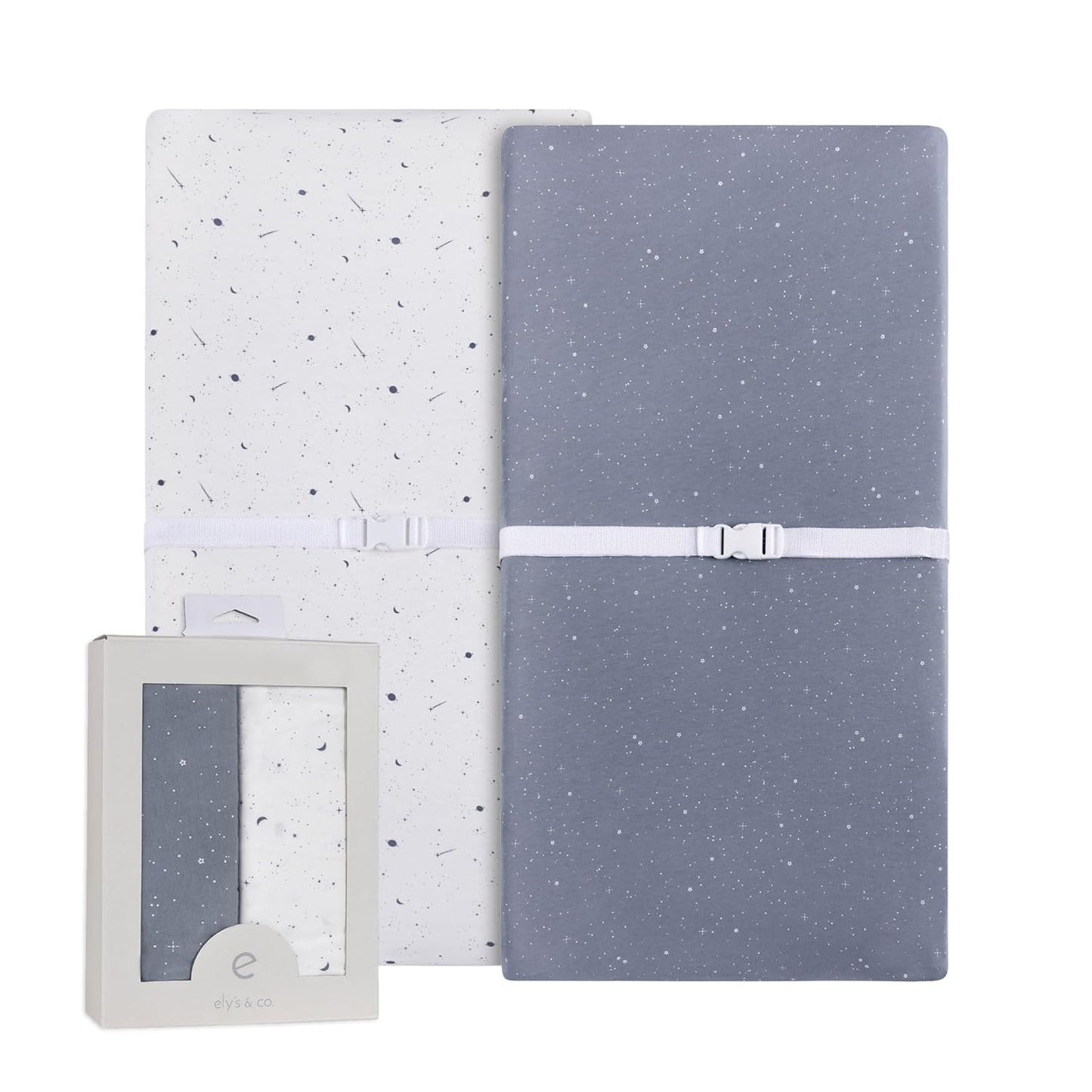 Ely’s & Co. Changing Pad Cover, Diaper Changing Table Sheets, 2 Pack, Cradle Sheet Set for Baby Boys, 100% Jersey Knit Cotton, Celestial Blue Collection, 32”x16”x5”