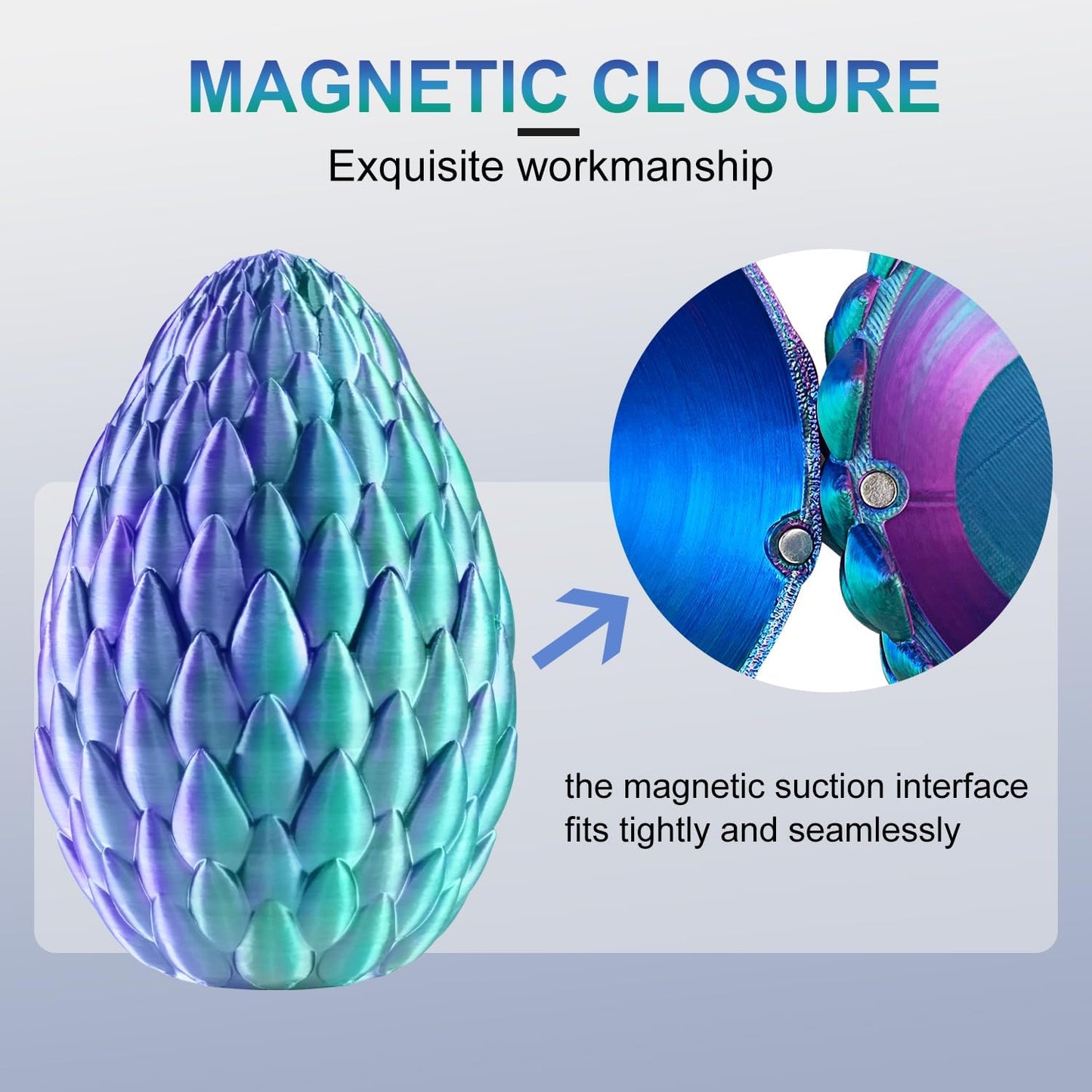 Dragon Eggs with Dragon Inside, 16.5 Inch Large 3D Printed Dragon Egg Articulated Dragon Crystal Dragon Executive Desk Toys Fidget Toy for Autism/ADHD (Green Purple Copper, with Egg)