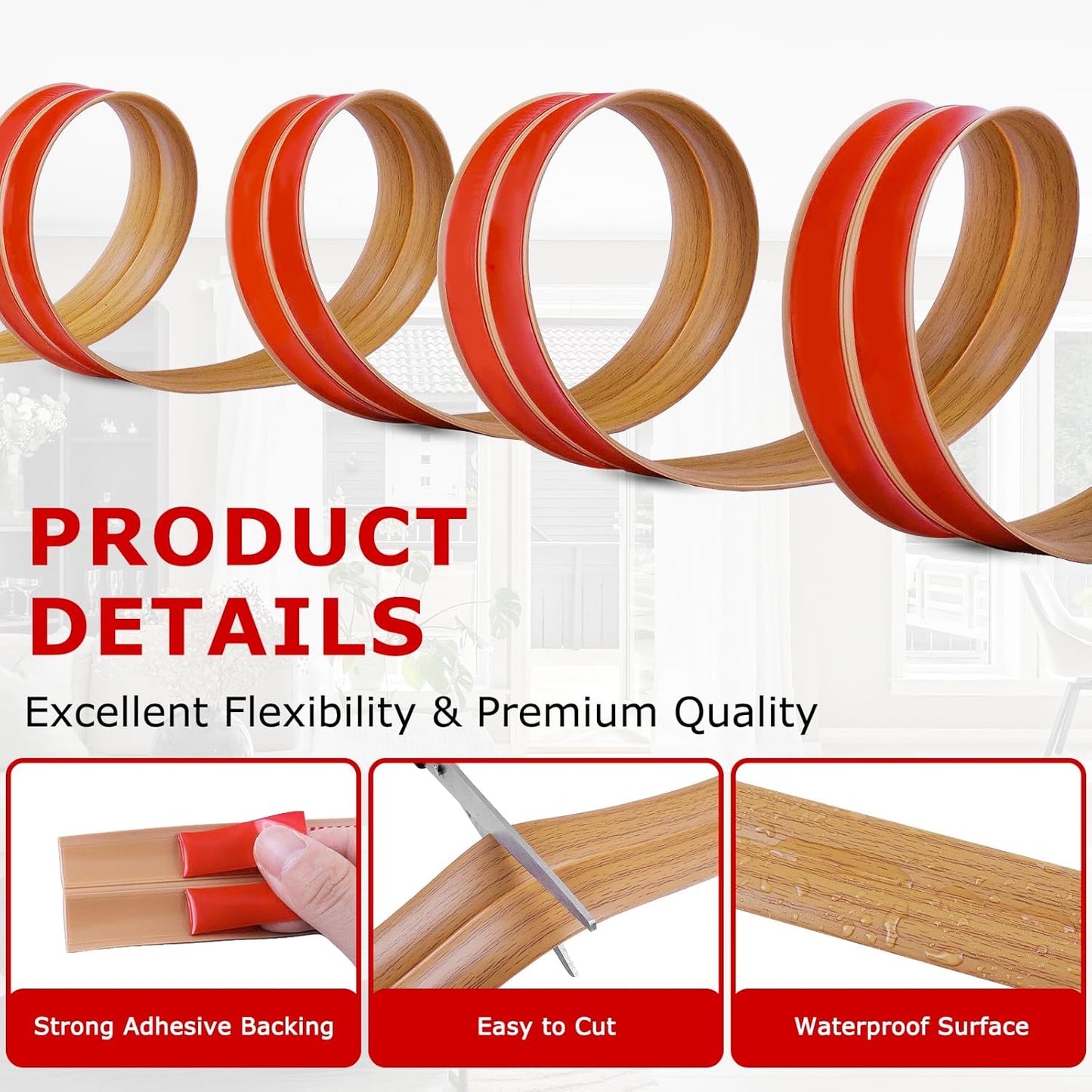 Flexible Wall Corner Protector Moulding Trim Peel and Stick Wall Corner Guards Edge Protector Self Adhesive Molding Trim Strip for Edge Ceiling (Light Brown Wood Grain, 1.6 in x 20 Ft)