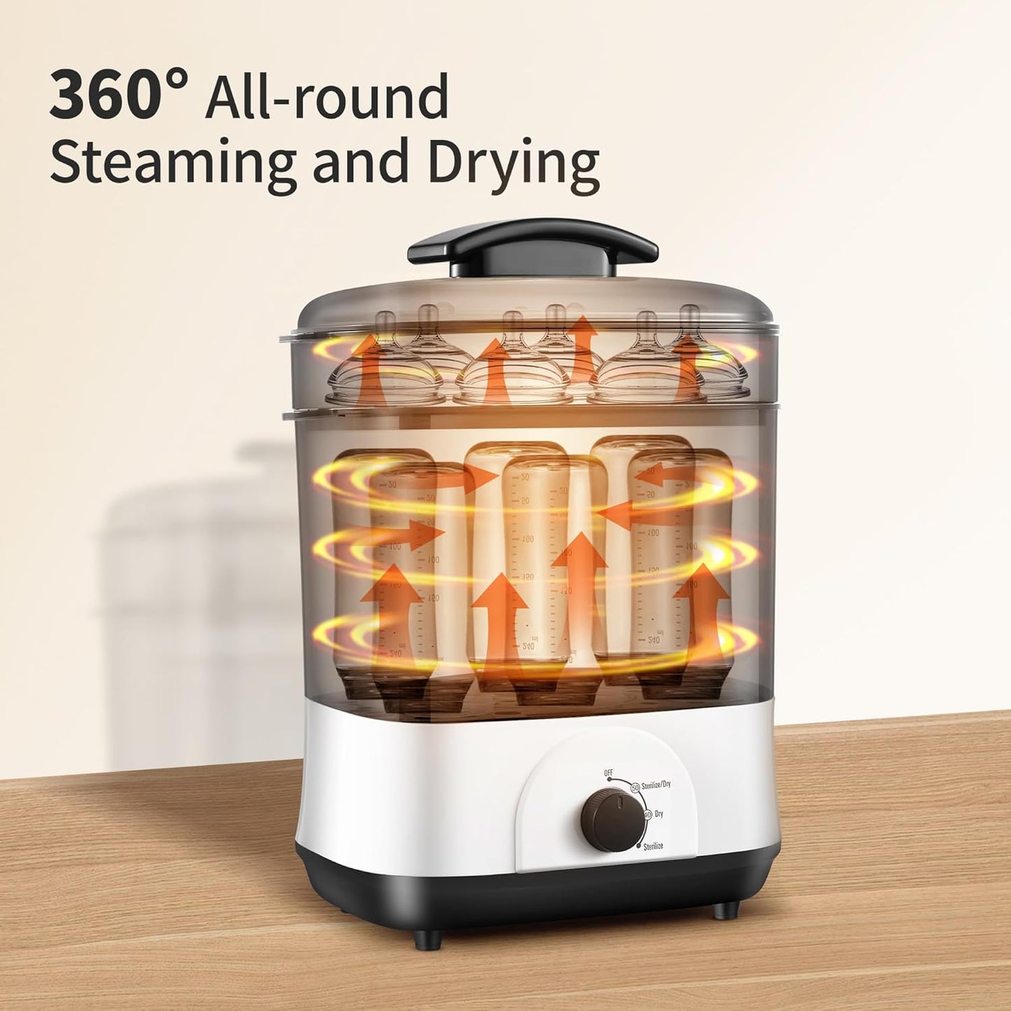 Baby Bottle Steamer, 3-in-1 Bottle Steamer and Dryer, Easy One-Dial Control Electric Steam Bottle Dryer for Baby Bottles, Baby Stuffs & Breast Pump Accessories
