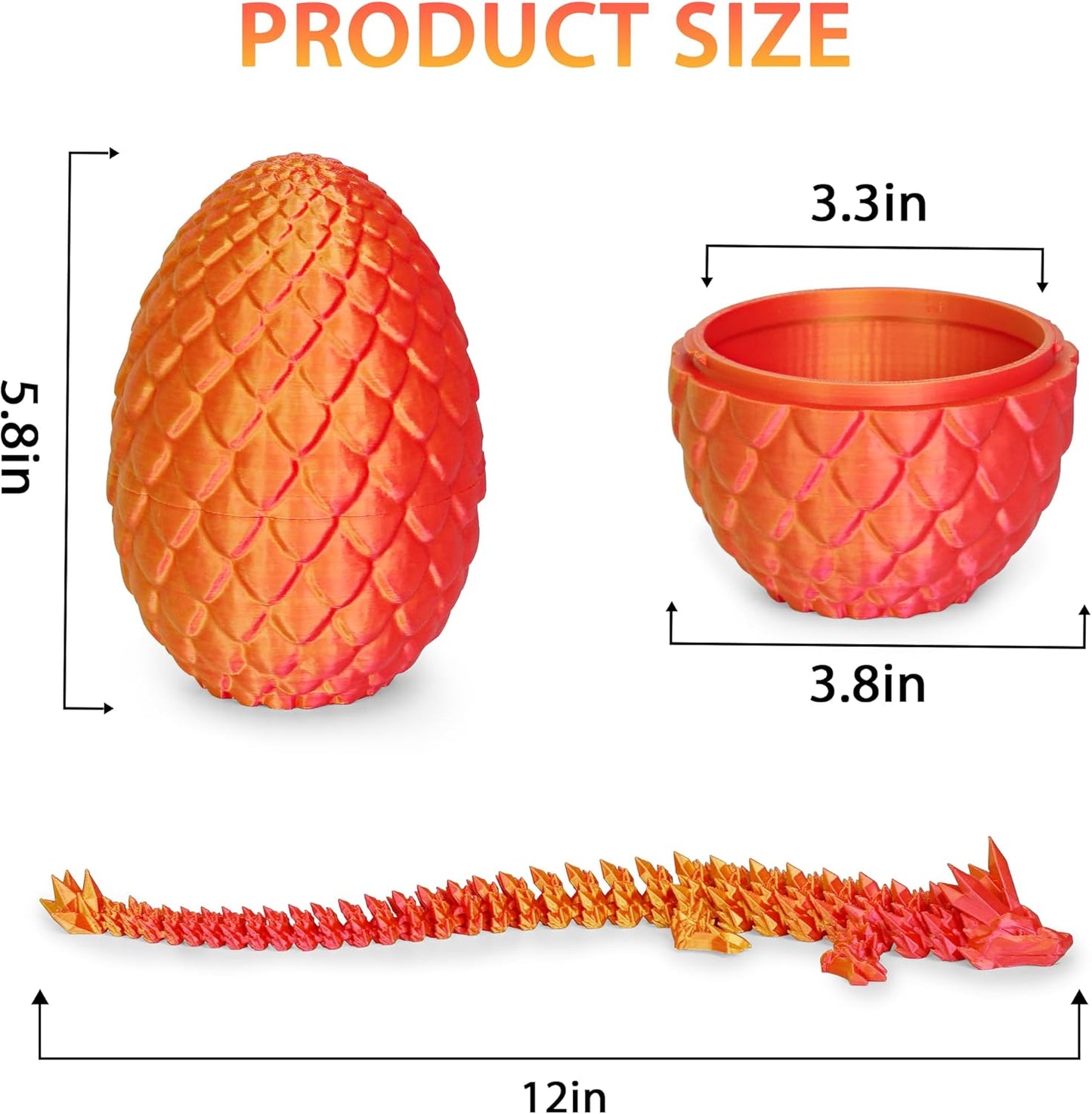Dragon Eggs with Dragon Inside, 3D Printed Surprise Funny Gifts for Kids, Boys, Girls, Articulated Dragon Fidget Toys for Adults, Executive Desk Toys Office Room Decor (Orange Red)