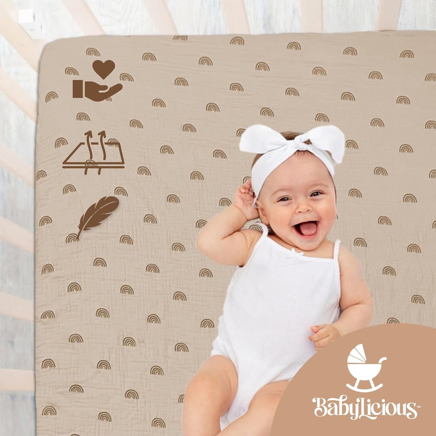 Muslin Crib Sheets 52"x28" - 2 Pack Cotton Fitted Crib Sheets for Boys & Girls - Baby Crib Sheets Neutral Sunset Design, Fits Standard Crib & Toddler Mattress