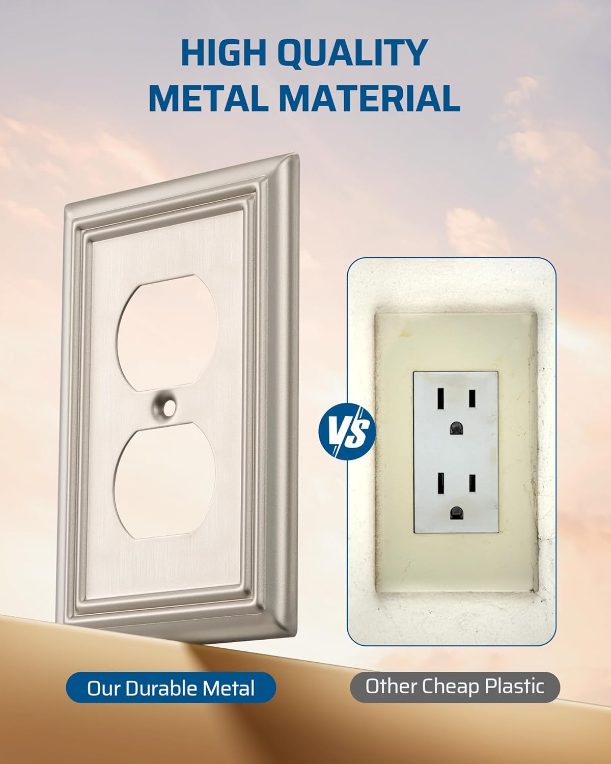 DEWENWILS 8-Pack Duplex Wall Plate, Metal Wall Outlet Cover for Receptacle, Light Switch, Brushed Nickel