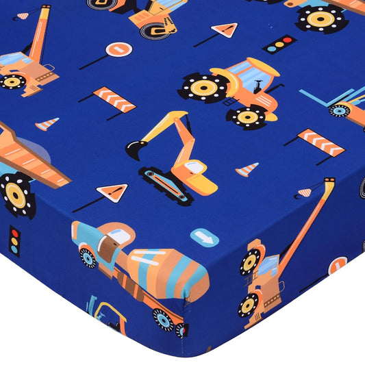 UOMNY Crib Sheet 52x28 Baby Sheet for Boys Breathable Fitted Crib Sheet for Standard Crib and Toddler Mattress Toddler Sheet Engineering Vehicle Blue
