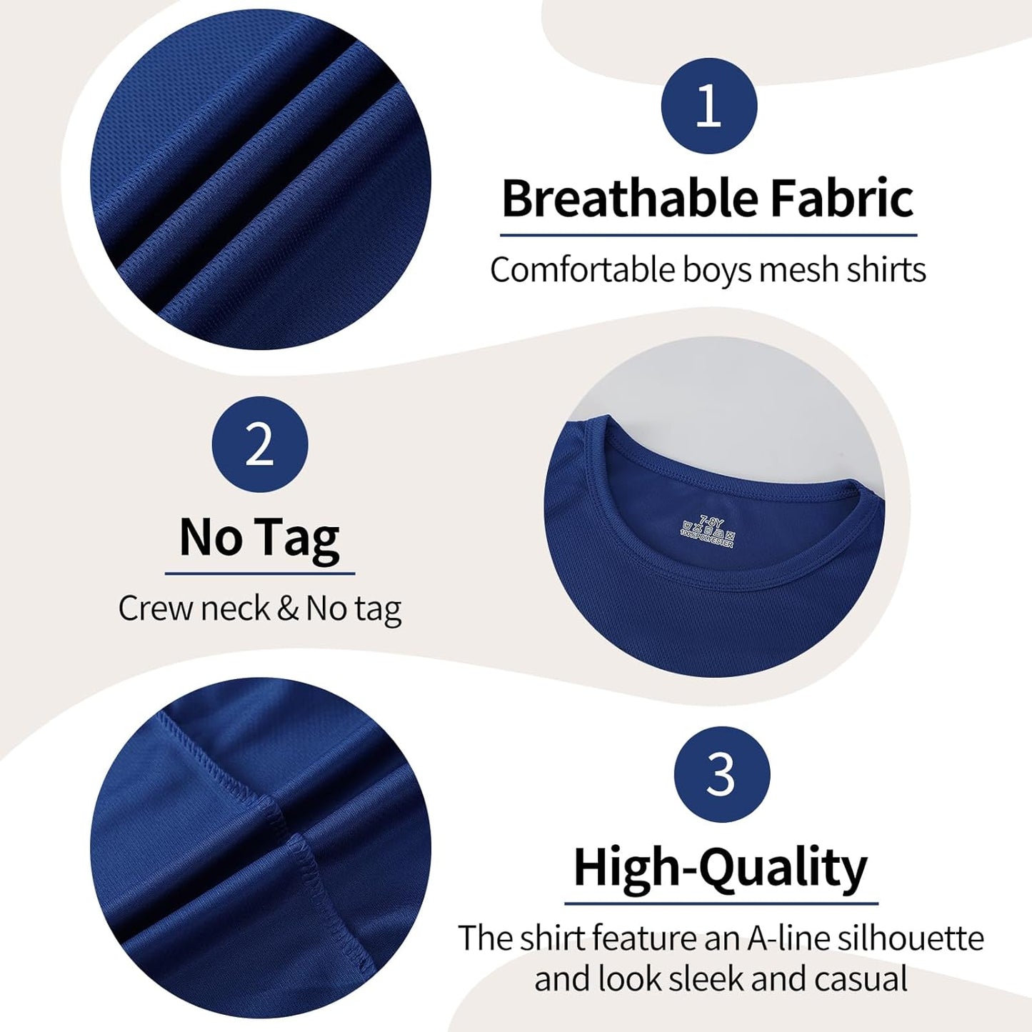 6-Pack Boys Athletic T-Shirts Quick Dry Short-Sleeve Tops Youth Moisture Wicking Running Sports T-Shirts（4-18 Years）