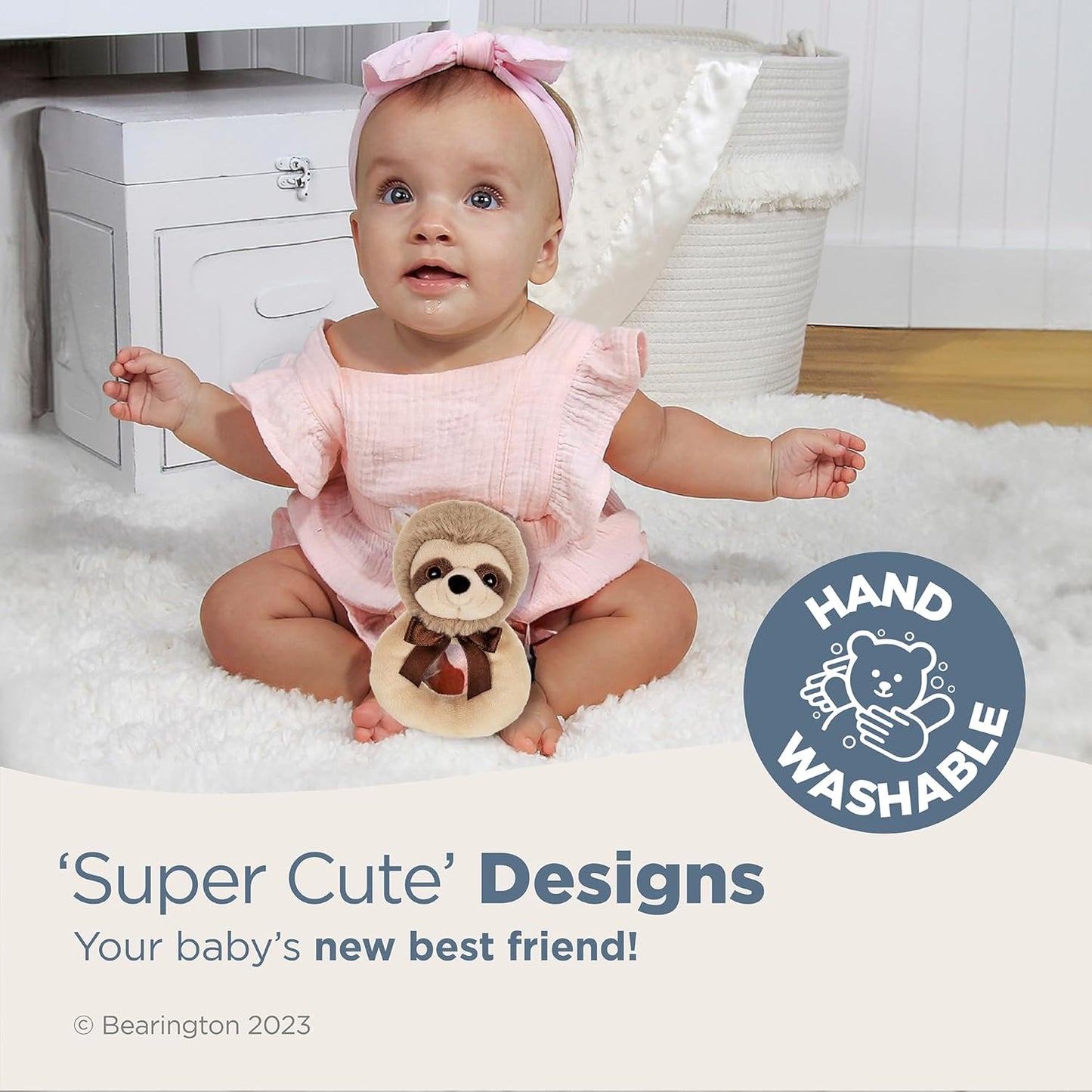 Bearington Baby Lil’ Speedster - 5.5 Inch Sloth Plush Stuffed Animal Soft Ring Rattle, Sloth Baby Stuff - Newborn Toy Plush Animal