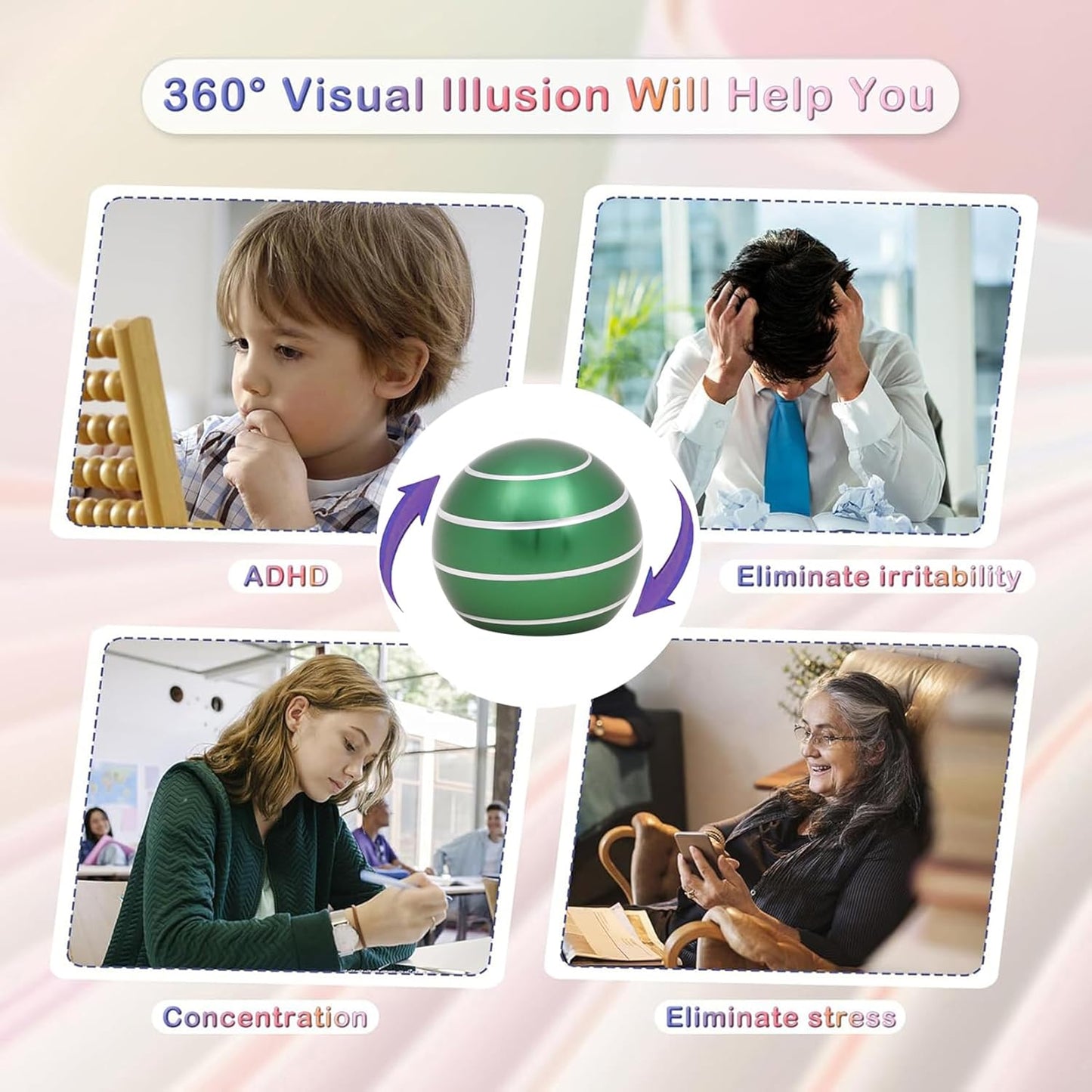 Desk-Toys for Fidget Kinetic-Cool-Gadgets: Cool-Stuff for Kid Children Teen Adult, Optical-Illusion Toy for Office School Home Women Men Christmas Stress-Relief-Gifts 180 Seconds Spinning