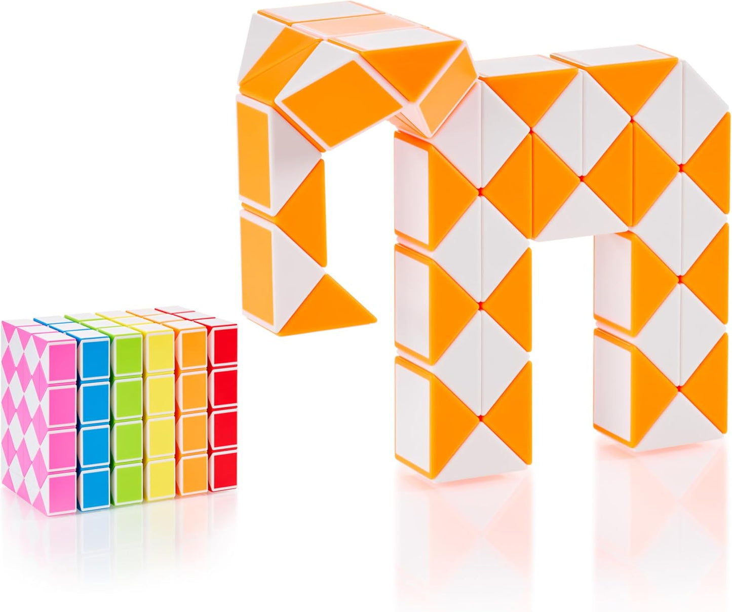 CUBIDI® Magic Snake Cube | Fidget Snake Toy for Kids | Travel Toys for Kids Ages 4-8 | Great Gift for Boys and Girls Birthday, Christmas, Stocking Stuffers - 48 Blocks | 0.9 inch x 0.7 inch | Orange