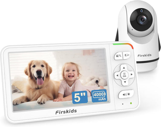 Baby Monitor, 5” Video Baby Monitor with Camera and Audio, 32-Hour Battery, Non WiFi, 2 Way Talk, Temp Sensor, Auto Night Vision, Pan Tilt Zoom Camera, Suitable for Monitor Baby and Elderly