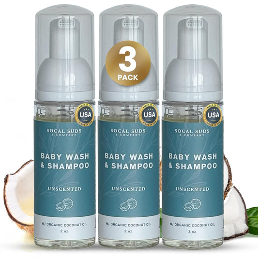 SoCal Suds & Company 2oz Organic Foaming Baby Wash & Shampoo - Fragrance Free- 3 Pack