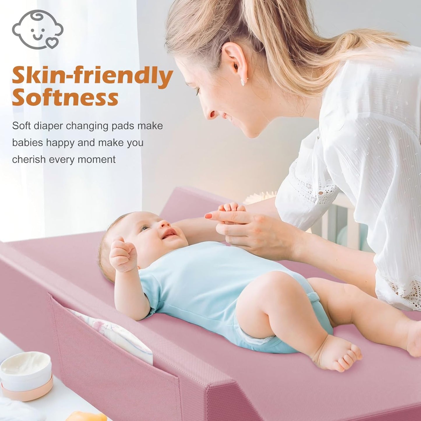 Vegan Leather Baby Changing Pad, Waterproof & Wipeable Soft Diaper Changing Mat 32“ x 16.6" Comfortable Infant Changing Station for Dresser & Table