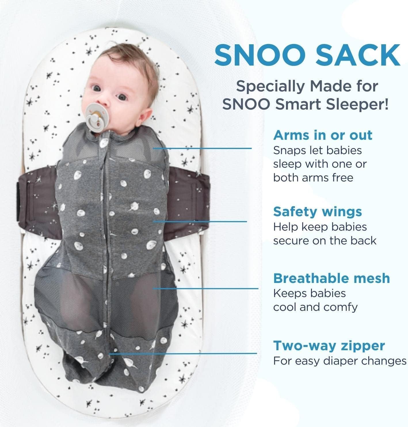 Happiest Baby SNOO Sleep Sack - 100% Organic Cotton Baby Swaddle Blanket - Doctor Designed Promotes Healthy Hip Development (Tie Dye Rainbow, X-Large)