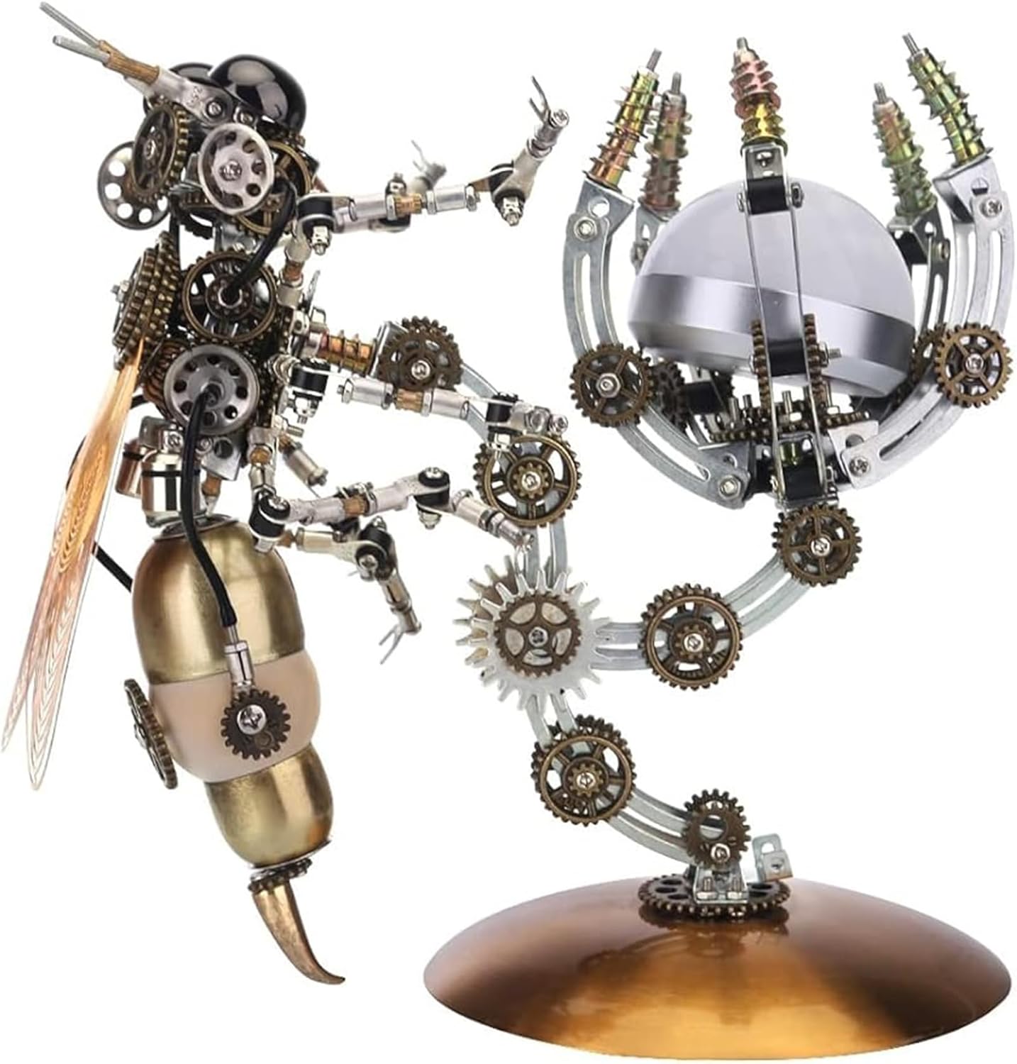 3D Metal Puzzle Wasp with Lamp for Adults, Assembly 3D Metal Model with Tool Kit to Build, 3D Metal Puzzle Model Building Kit Gifts, Home Decor Table Ornaments(Warm light)