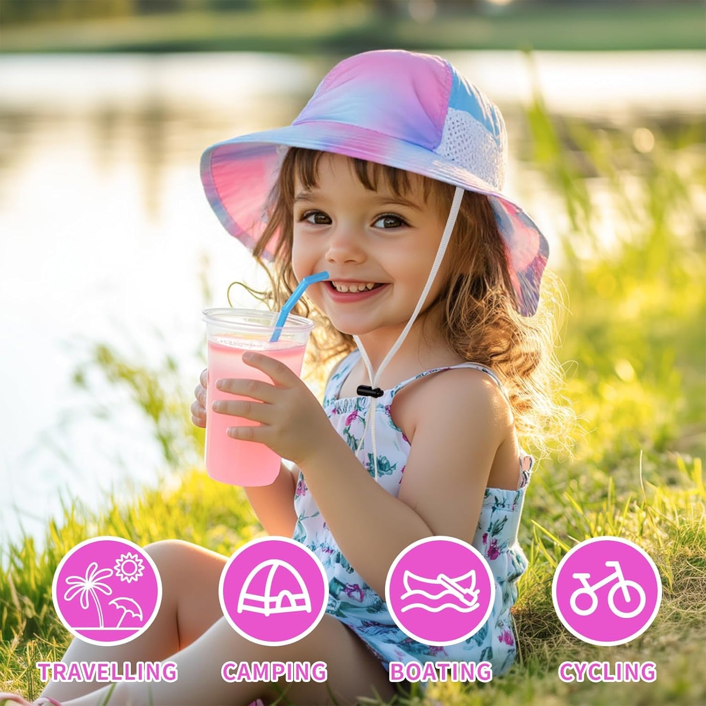 Toddler Baby Sun Hat Kids Summer UPF 50+ for Boys Girls Adjustable Beach Hats with Bucket Wide Brim Age 1-7 Years