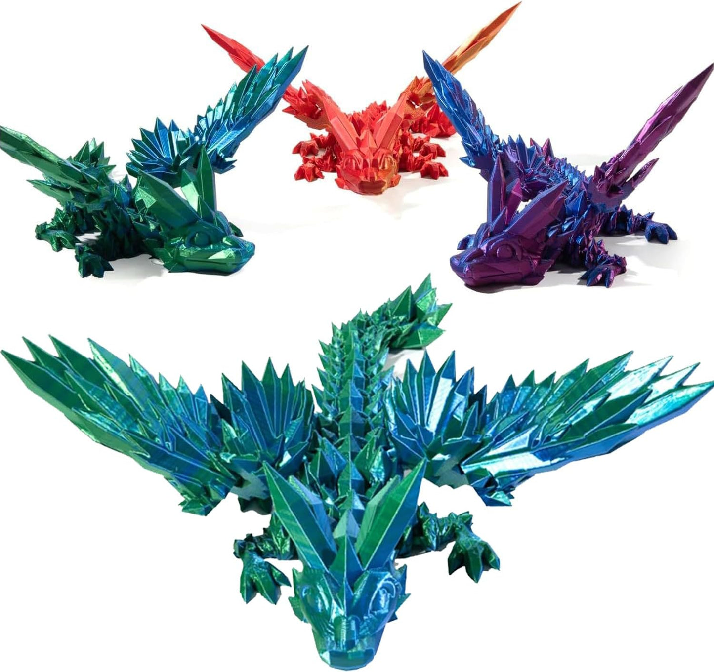 3D Printed Dragon Eggs with Dragon Inside Fidget Toys for Adults, 3D Printed Articulated Dragon, Home Office Decor Executive Desk Toys Posable Flexible Crystal Dragon Toy(F-Green)