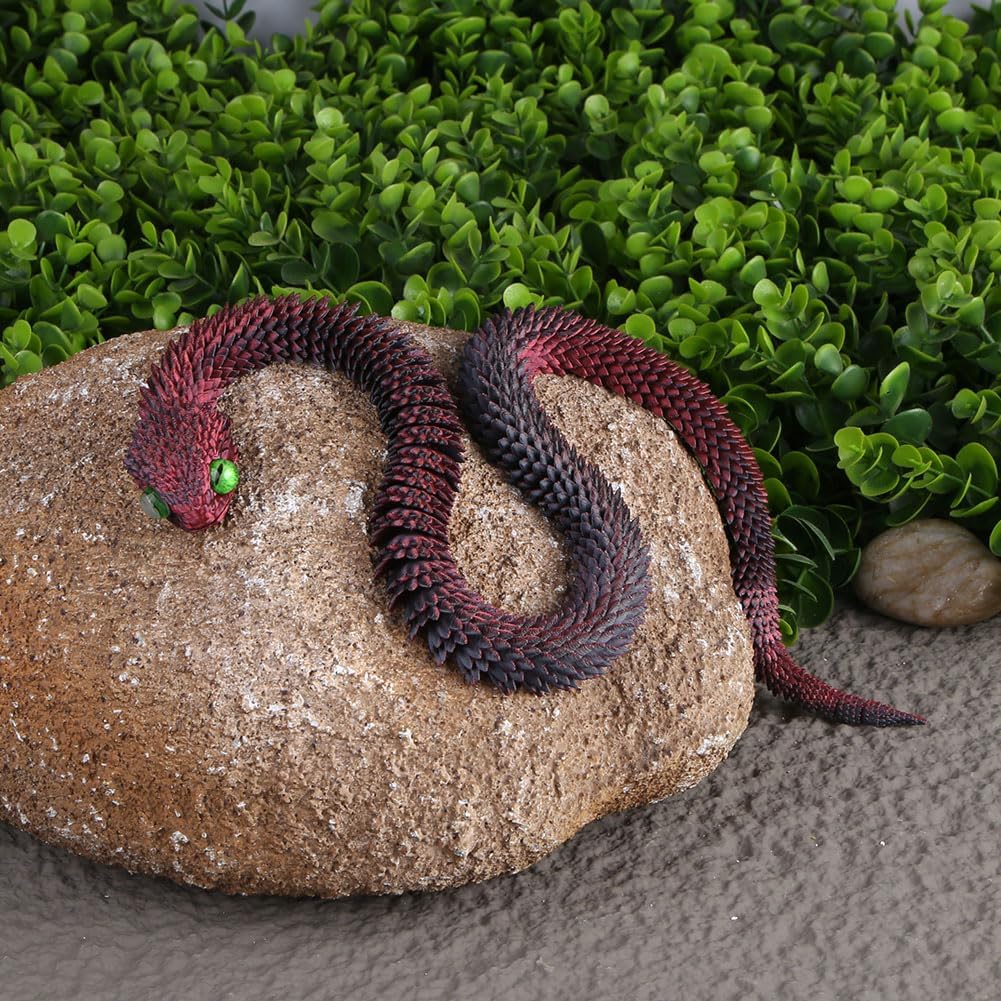 3D Printed Animals-Snake Viper, 24 in Surprise Mystery Snake Fidget Toy Creative Toy 3D Printed Articulated Snake Collectibles Home Office Executive Desk Decor (Black Red)