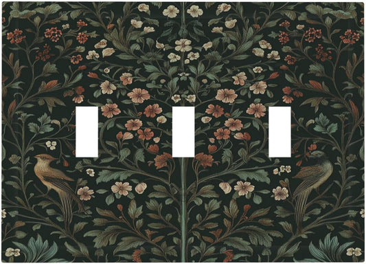 Decorative Switch Plates Vintage Morris Colorful Flower Green Leaf 3 Gang Wall Plate Triple Toggle Light Switch Cover Faceplate Electrical Wall Panels For Bed Room Living Room Decor