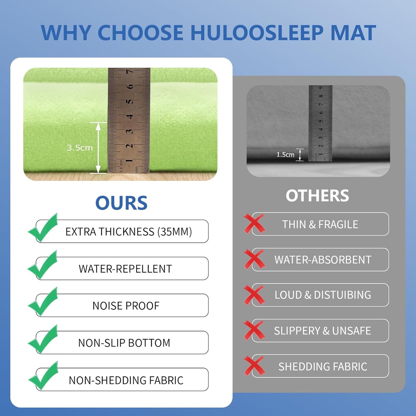 Baby Play Mat for Floor,1.3"Thick Elasti-Foam 50x50 Playpen Mat for Toddlers Infant kids,Water-Repellent Soft Velvet for Tummy Time,Non-Slip Backing for Crawling,Tatami Style(Light Green)