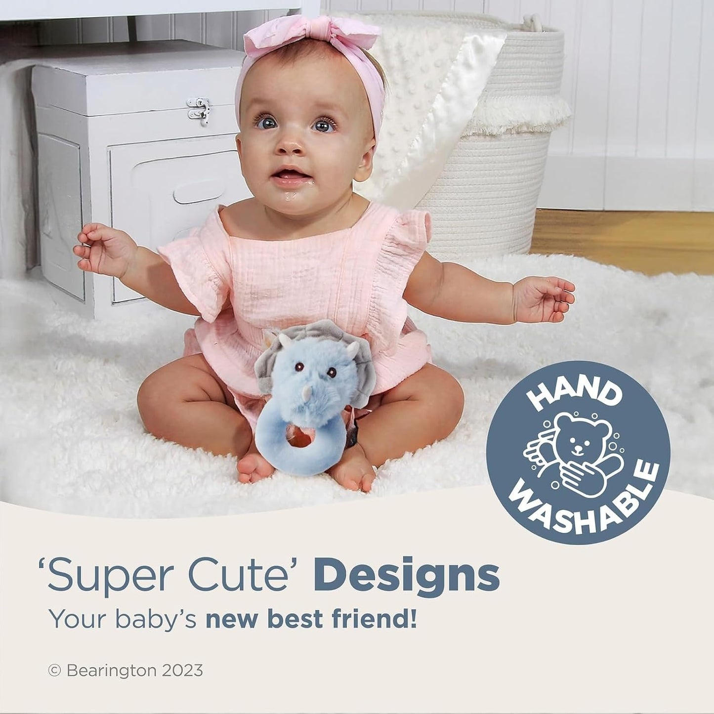 Bearington Collection Bearington Lil' Tracer Plush Stuffed Animal Dinosaur Soft Ring Rattle - 5.5 Inch - Dinosaur Rattle