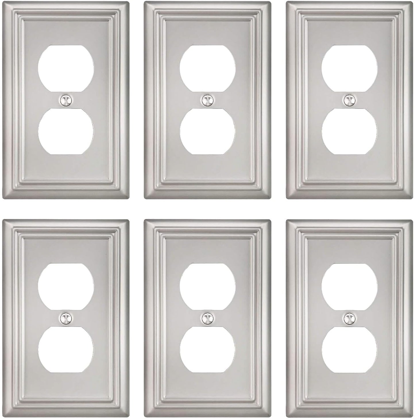 6-Pack Duplex Wall Plate, Decorative Satin Nickel Outlet Cover, Metal Wall Plates for Electrical Outlets, 3.15''*4.88'', Midsize