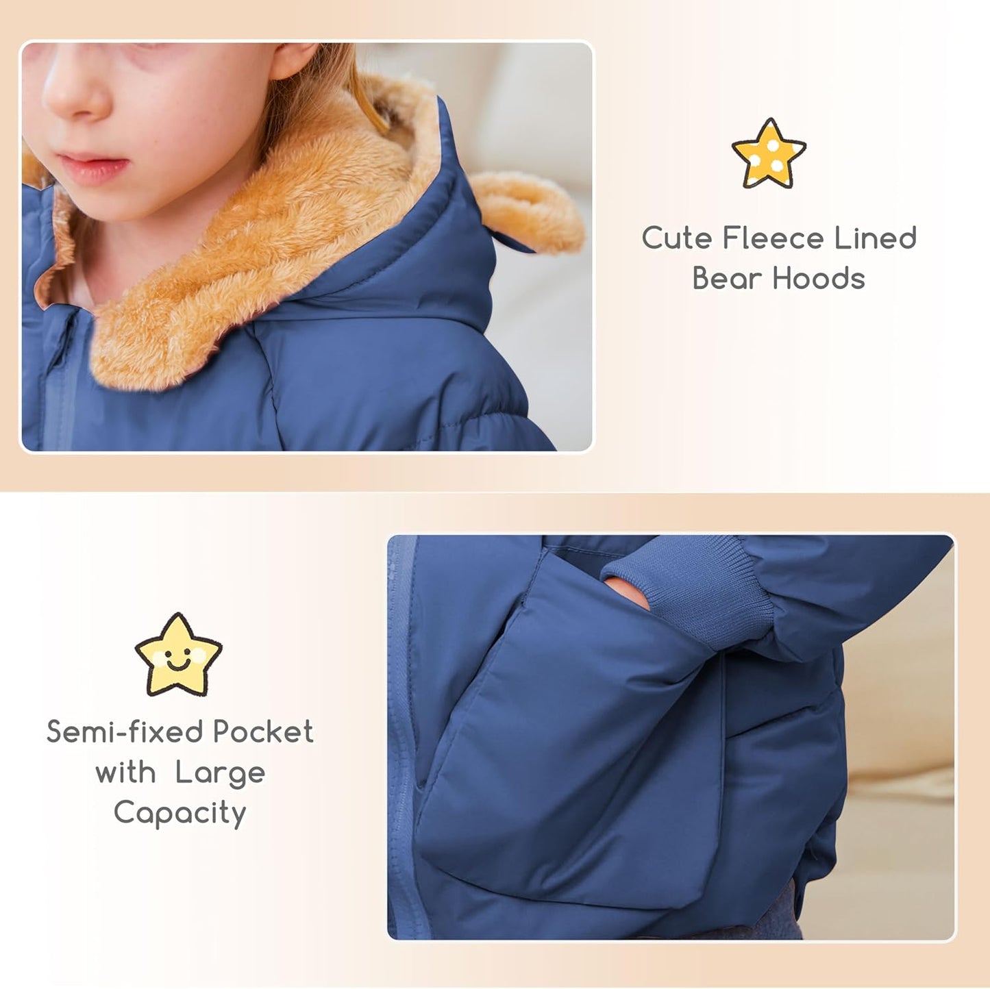 TUONROAD Baby Girls Coats for 6 Months-5 Years Toddlers Boy Winter Jacket Warm Bear Hooded Outdoor Coats Size 5
