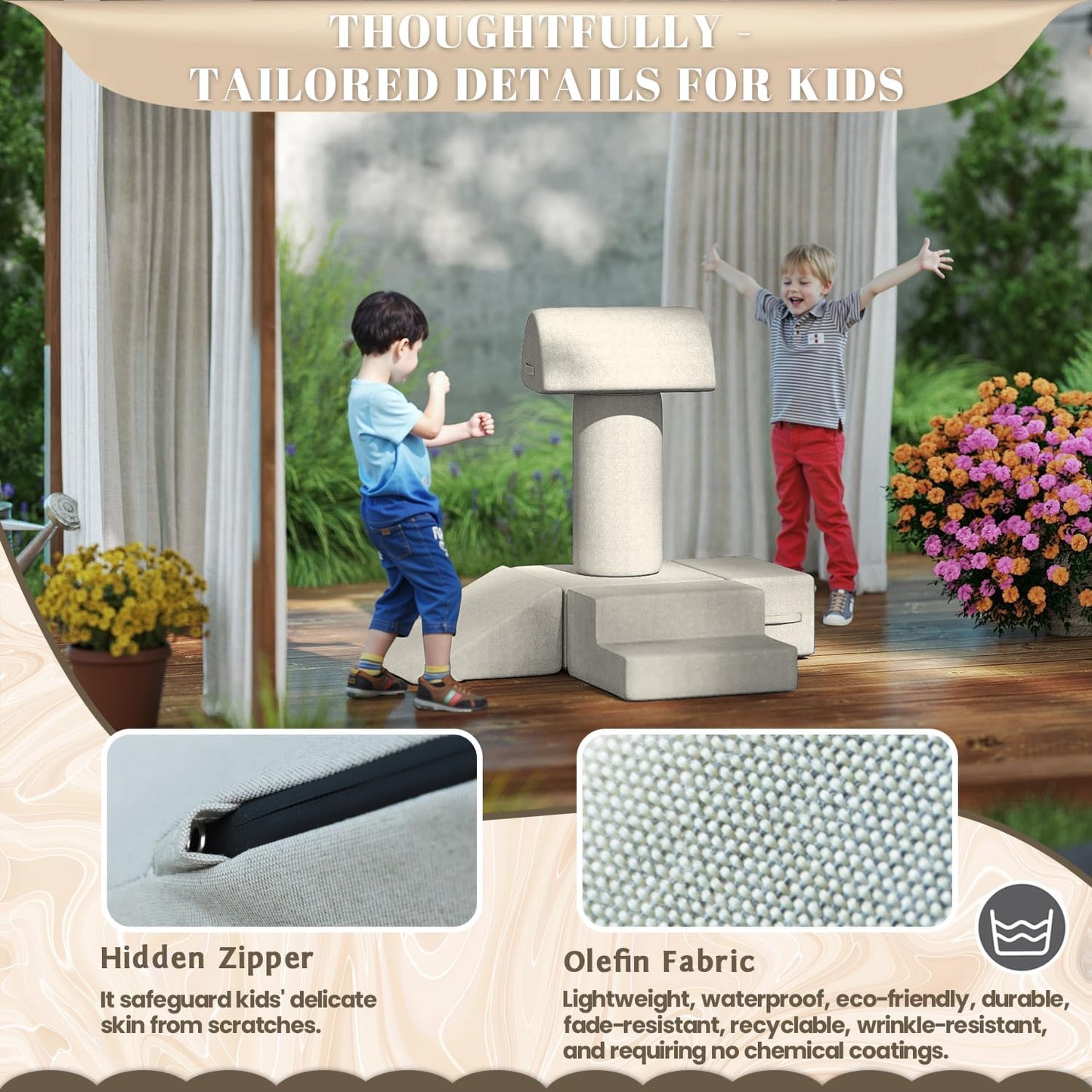 jela Foam Blocks 6Pcs Soft Play Equipment Waterproof Fabric, UV Resistant Toddler Climbing Toys Indoor& Outdoor Soft Play Climbing for Toddlers, Lightweight Climbing Blocks for Babies, Kids (Sand)