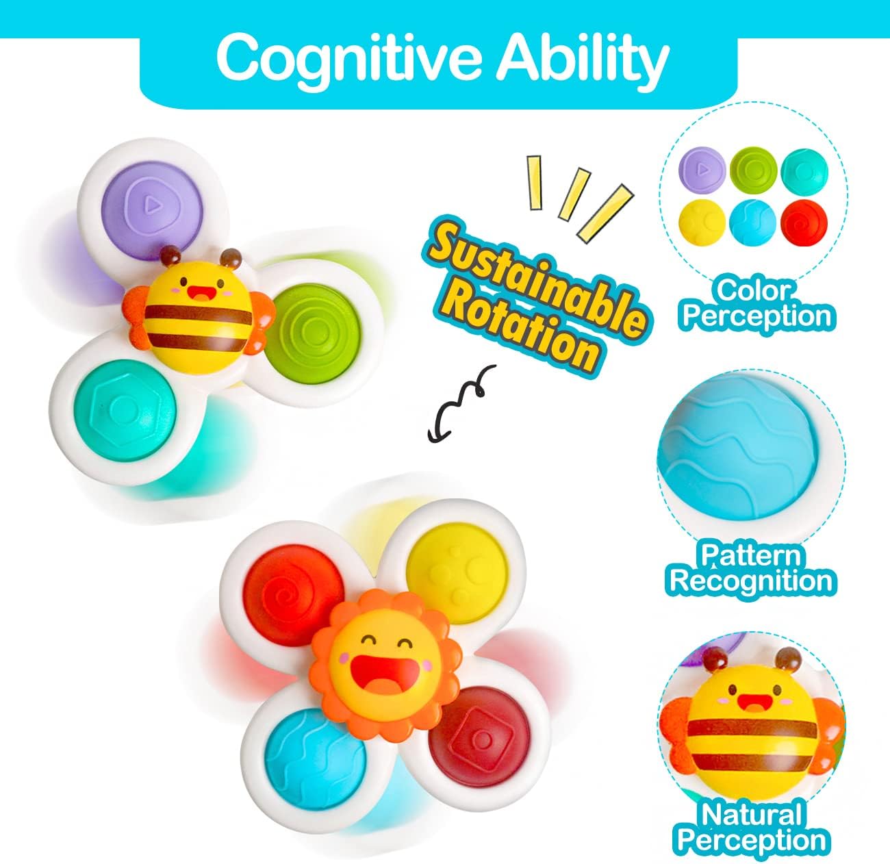 3PCS Suction Cup Toy for Baby 12-18 Months Spinning Sensory High Chair Toys Car Window Airplane Travel Toys First Birthday Easter Gift for Toddlers 1 2 3 Year Old Boys Girls