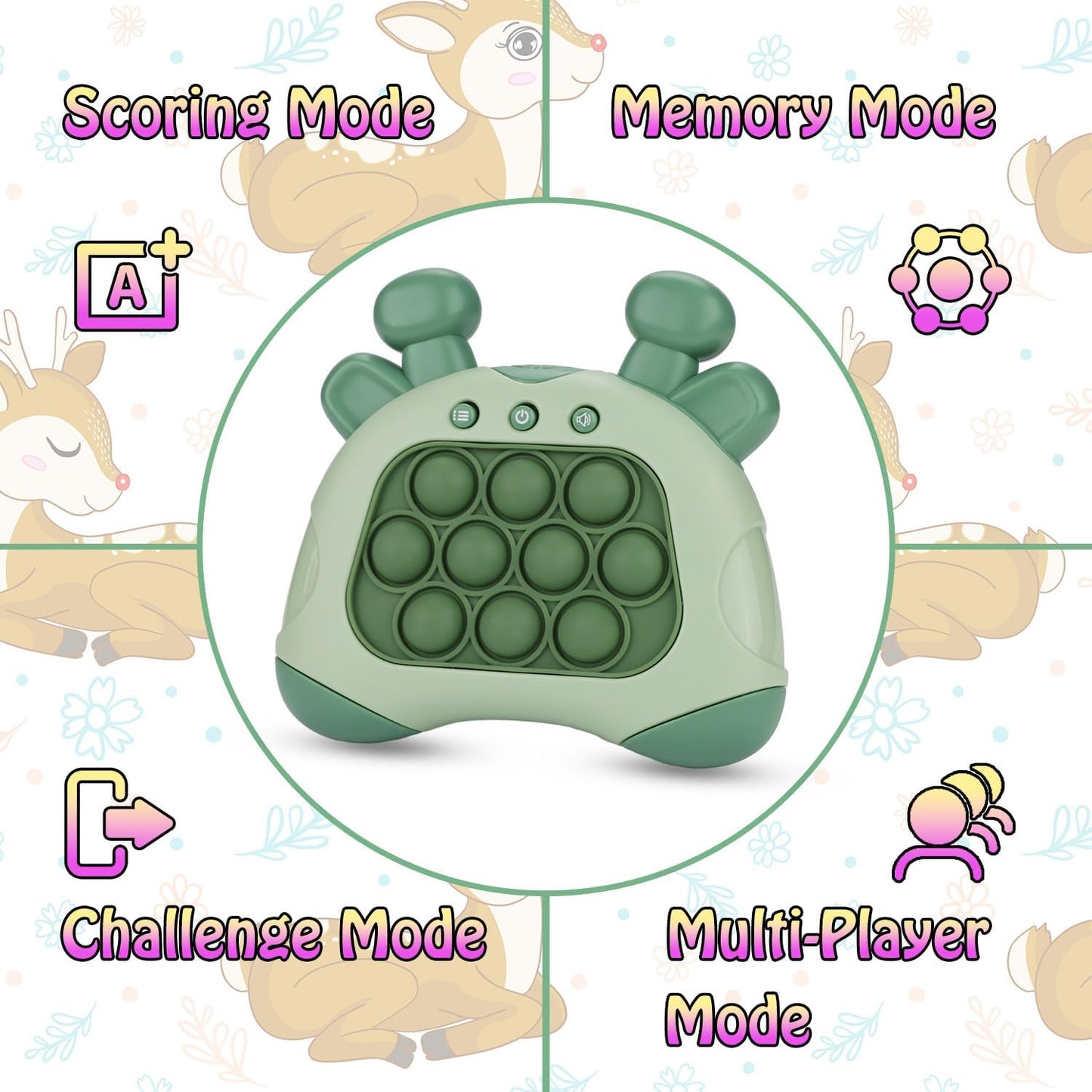 Fast Push Game, Deer Handheld Speed Push Bubble Game Console, Light up Pop Game Sensory Fidget Toys for Kids, Autism Sensory Toys, Birthday Easter Toy for Boys Girls Adults(Green)