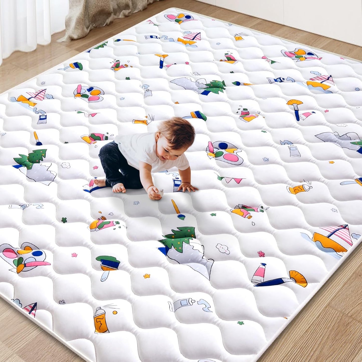 Vibe bear Baby Play Mat 79" X 71", Thicker Foam One-Piece Crawling Mat, Extra Large Anti- Slip Crawling Mat Activity Playmats for Babies,Toddlers, Infants, Play & Tummy Time Fun Childhood