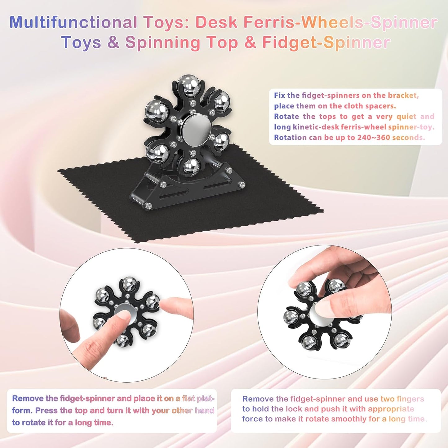 Fidget Desk Toys for Ferris-Wheel-Spinner: 4mins Kinetic-Metal-Spinner, Cool-Gadgets Stuff for EDC-Toy Kid Children Teen Adult ADHD Tools, Stress Relief for Office Home School Christmas
