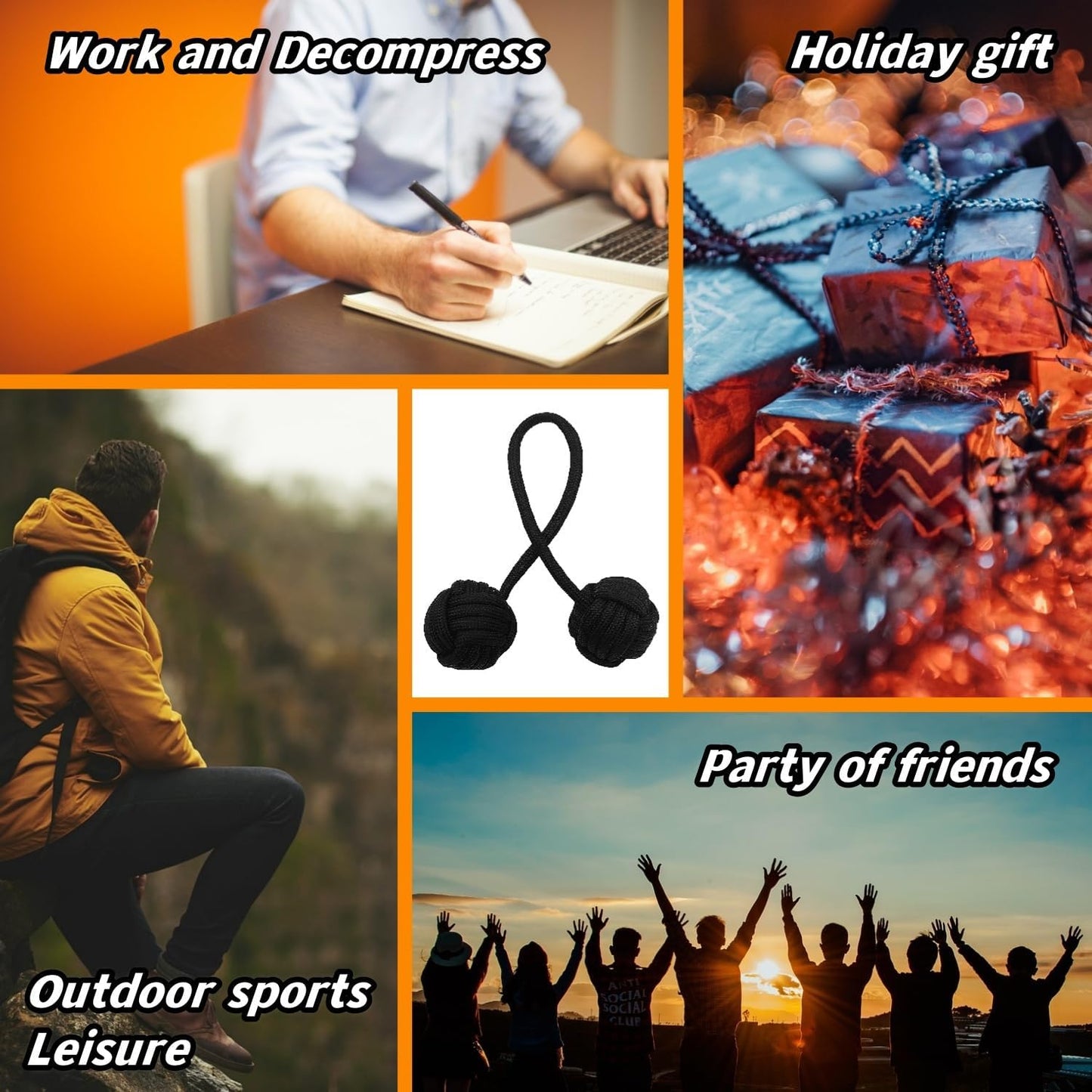 Fidget Beads Skill Toys, Fidget Toys, Parachute Cord and Steel Beads Handmade Fidget Beads, Beginners Worry Beads, Portable EDC Leisure Toys (Black)