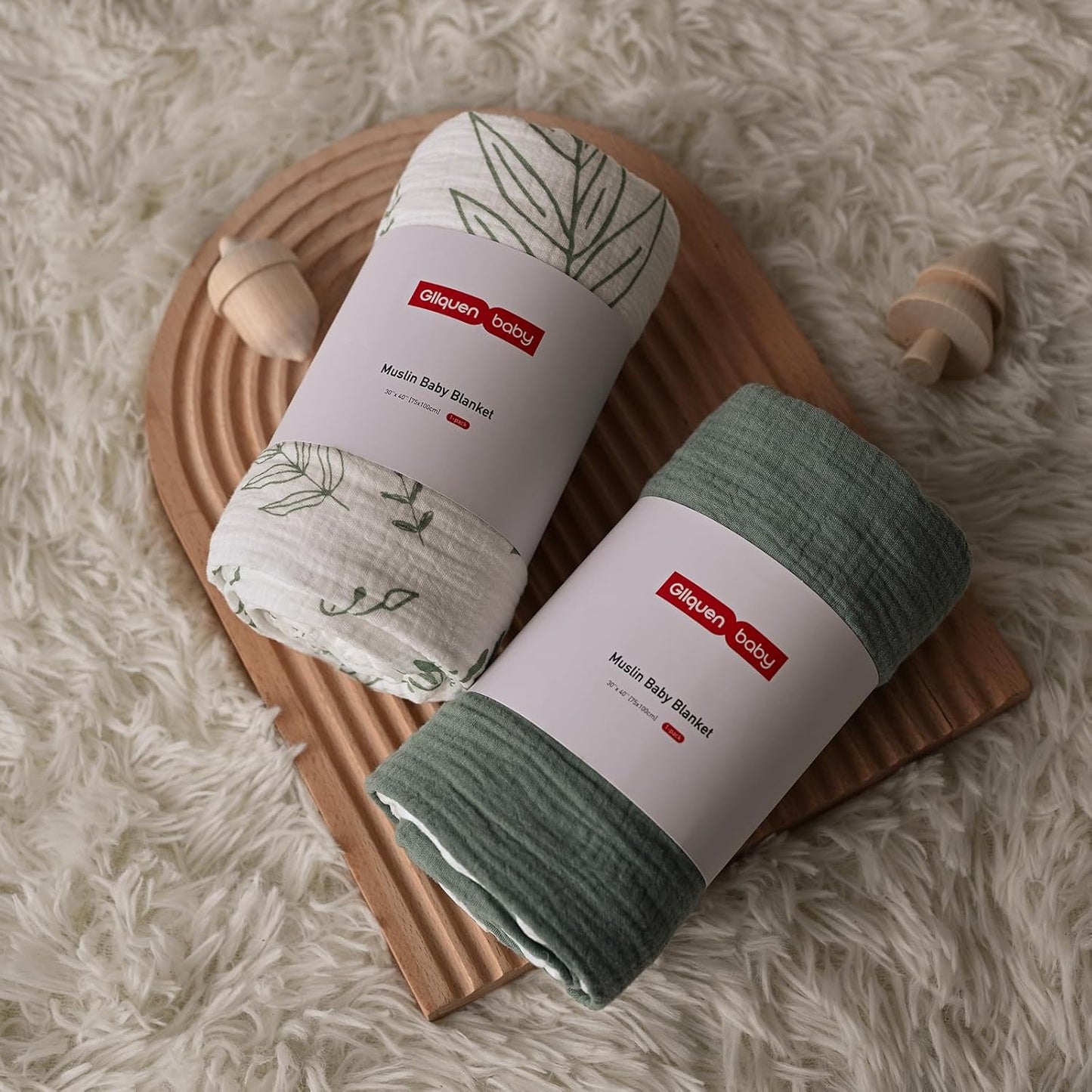 GLLQUEN BABY Blankets for Unisex Boys Girls, Muslin Cotton Front Soft and Breathable, and Dotted Fleece Backing, Printed Bed Nursery Minky Blankets for Toddler Newborn, Greenery, 30 x 40 inches