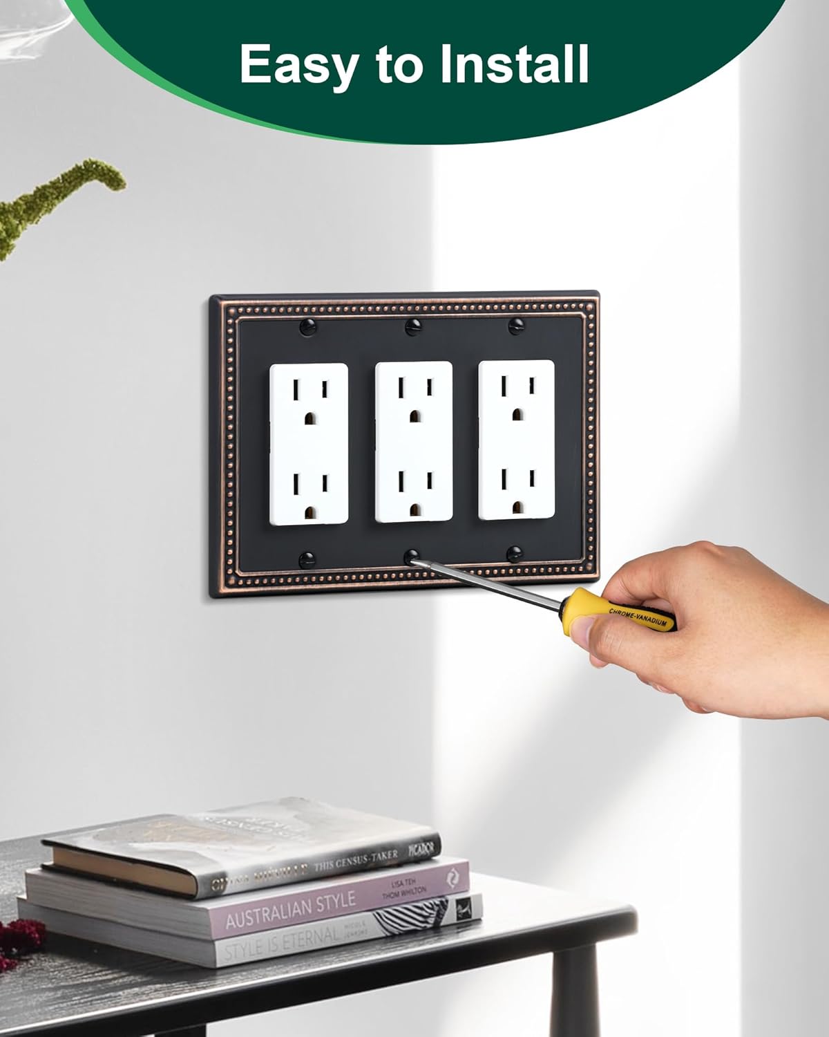 2-Pack Triple Decorator Outlet Cover Plate, Aged Bronze Pearls Decorative Switch Plates and Outlet Covers, Metal Wall Plates for Electrical Outlets, Receptacle, GFCI Outlet, Dimmer Switch