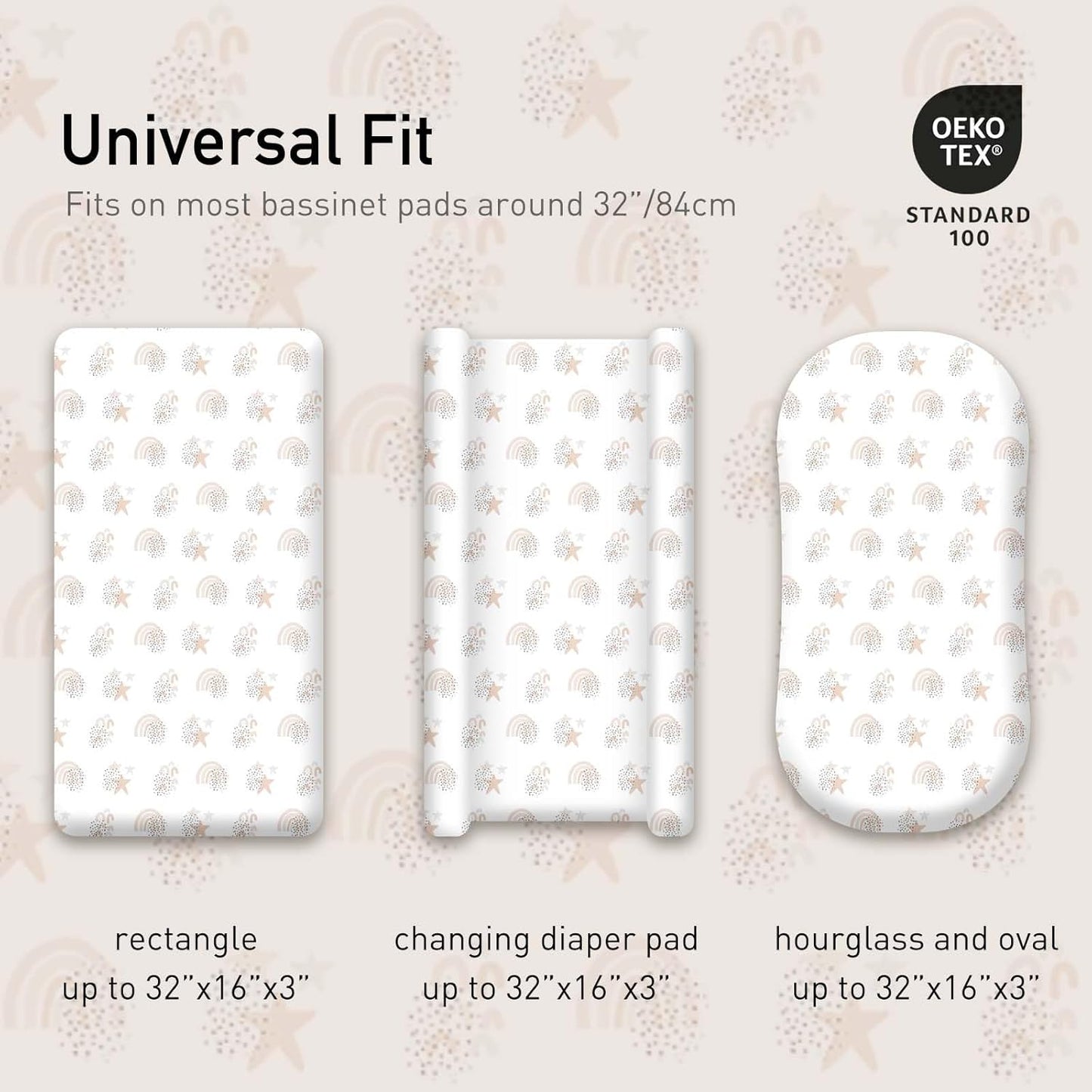 Gllquen Baby Bassinet Sheets 4 Pack, Breathable Cozy Fitted Mattress Sheet, Elastic Travel Crib Fashionable Pattern, Standard Cradle Safe Sheets for Baby Boys Girls 32"x16"(Rainbow)