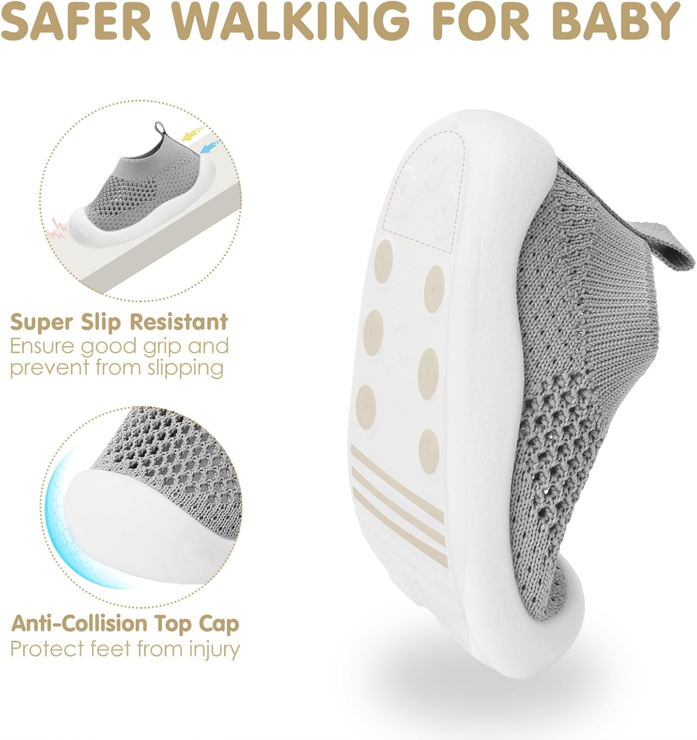 Baby Walking Shoes Toddler Girl Boy Soft Sole Breathable Mesh Slip on Summer Wide Shoes Infant Flexible Lightweight Non-Slip Safer Causal Tennis Shoes Toddler First Walkers Shoes Rubber Soles Outdoor