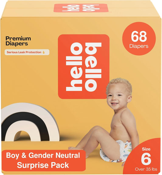 Hello Bello Premium Baby Diapers Size 6 I 68 Count of Disposable, Extra-Absorbent, Hypoallergenic, and Eco-Friendly Baby Diapers with Snug and Comfort Fit I Surprise Boy Patterns