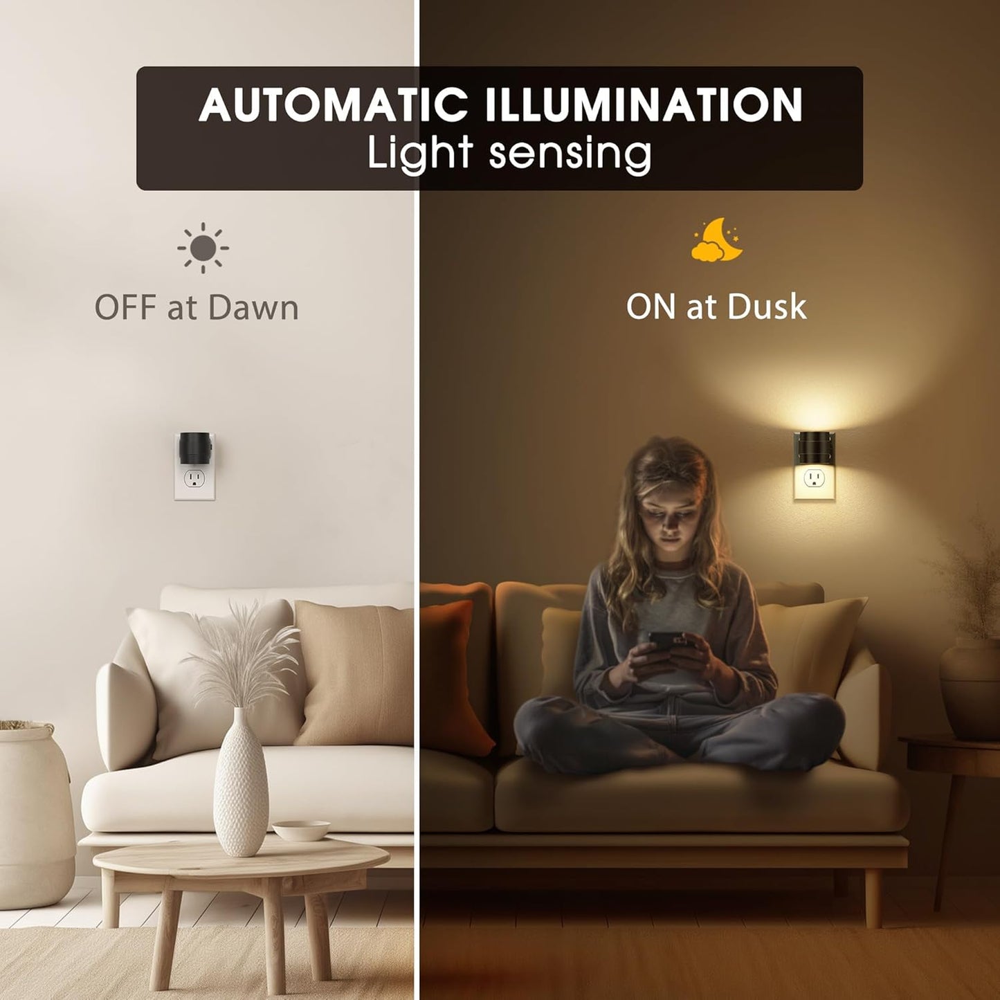 Briignite Night Light Plug into Wall[2 Pack] - Dimmable LED Night Light with 3000K/4000K/5000K & 3 Brightness Levels for Baby Nursery, Hallway, Bathroom, Kids Room, 3CCT