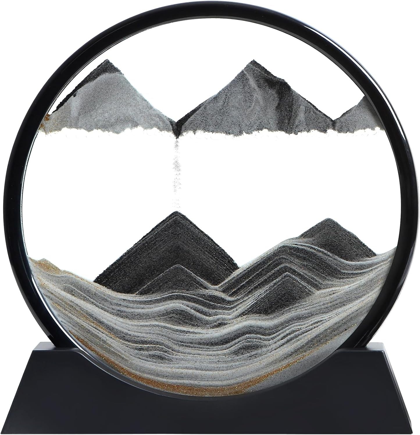 KPNUWN Moving Sand Art Liquid Motion, 3D Deep Sea Sandscape Color Quicksand Decor, Round Glass Moving Sand Art Picture Relaxing Desktop Home Office Work Decor (12 inch-Black)