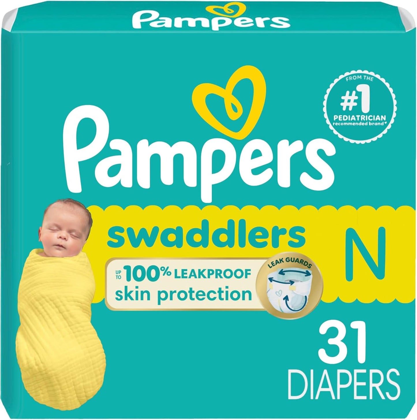 Pampers Baby Diapers - Swaddlers - Size 0, 31 Count, Ultra Absorbent Disposable Newborn Diaper