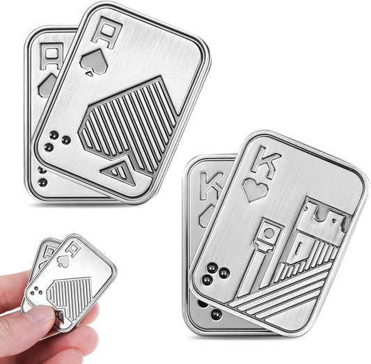 2 Pcs Metal Poker Fidget Slider,Magnetic EDC Fidget Toys,Stress Relief Poker Push Card,Cool Metal Fidget Toy Manually Rotate Toys,Office Tabletop Decompression Toys for Adults Teens Men