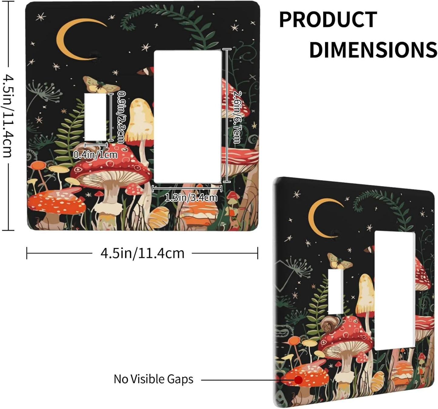 Moon Star Red Mushroom Forest Butterfly Green Plant Outlet Covers 1 Toggle 1 Rocker Combination Decorative Wall Plate Electrical Switch Plates Light Switch Cover Plate for Kids Room Home Decor